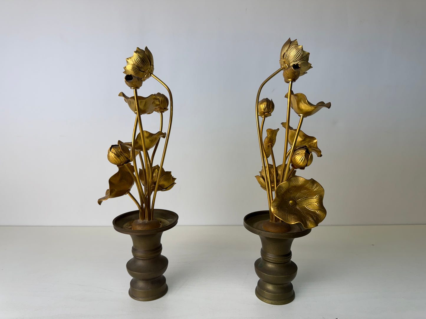Y9467 Buddhist Altar Equipment Metal Everlasting flower vase pair Japan antique