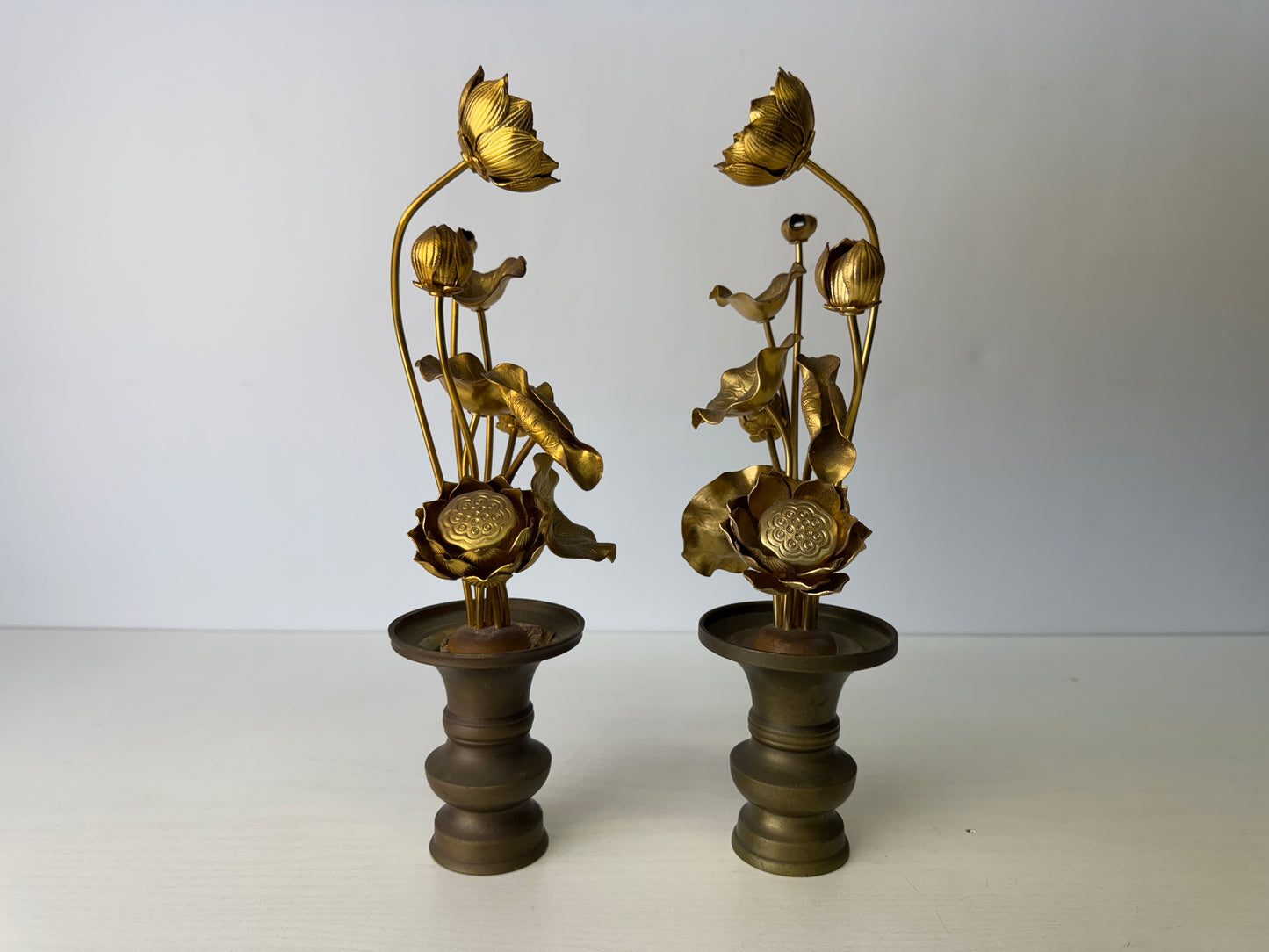 Y9467 Buddhist Altar Equipment Metal Everlasting flower vase pair Japan antique