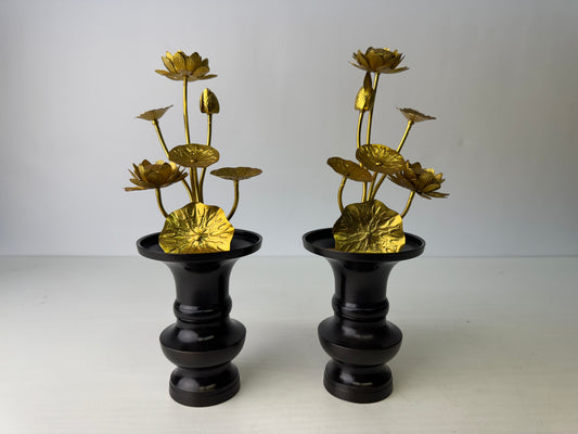 Y9468 Buddhist Altar Equipment Metal Everlasting flower vase pair Japan antique