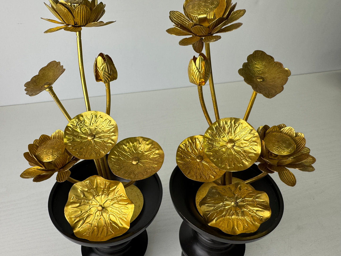 Y9468 Buddhist Altar Equipment Metal Everlasting flower vase pair Japan antique