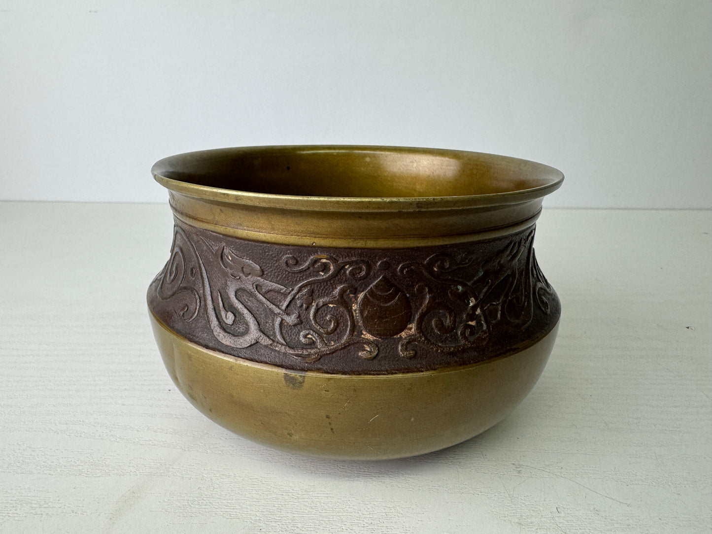 Y9470 KENSUI Copper water pot jar Dragon Jewel signed Japan antique tea ceremony