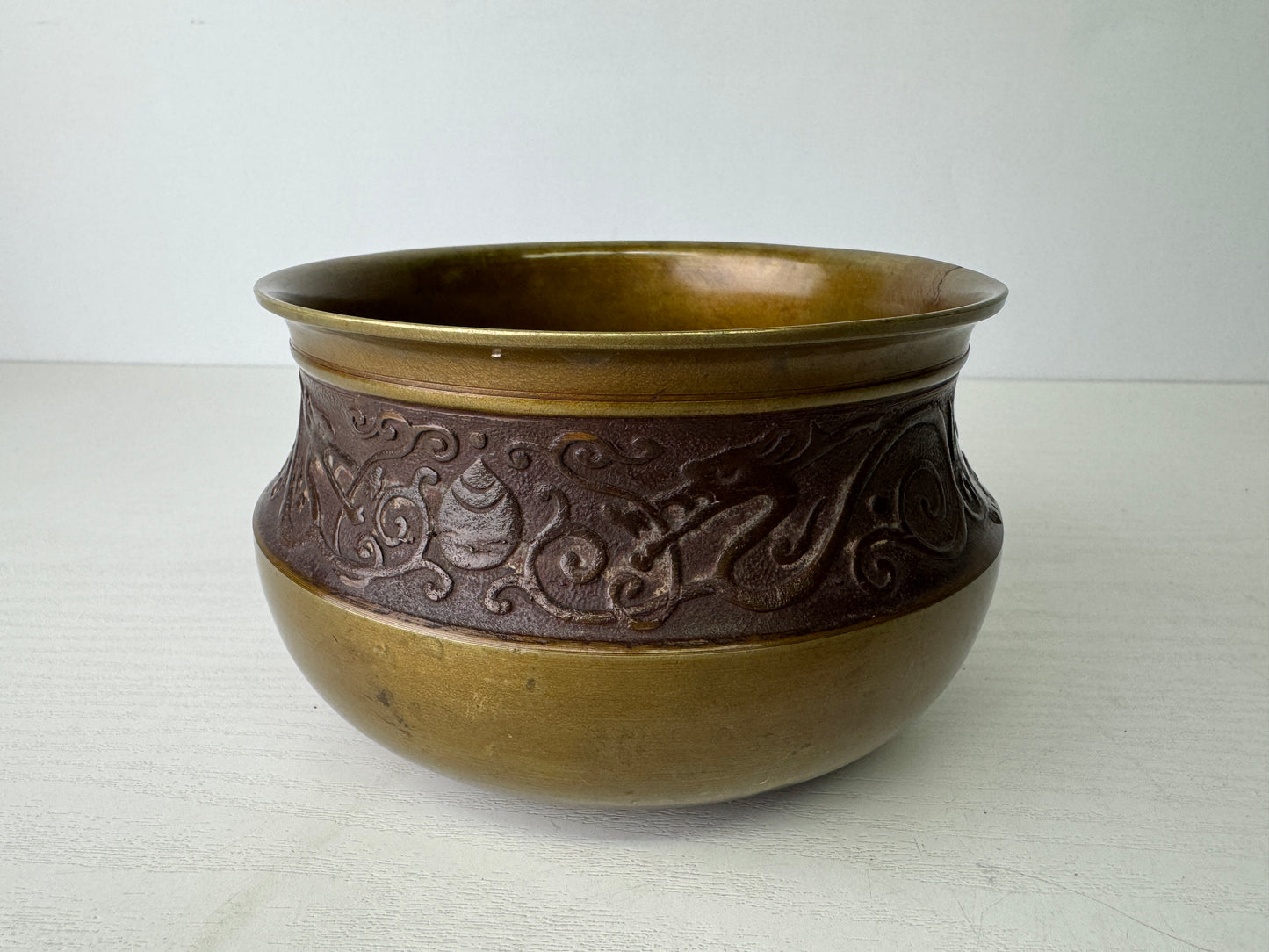 Y9470 KENSUI Copper water pot jar Dragon Jewel signed Japan antique tea ceremony