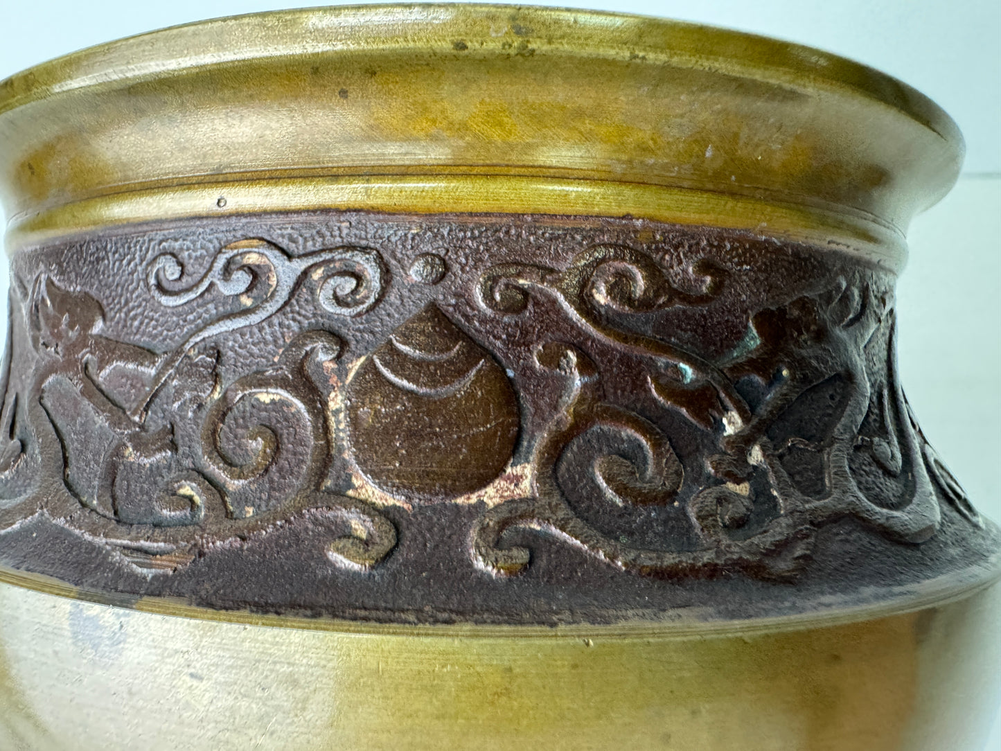 Y9470 KENSUI Copper water pot jar Dragon Jewel signed Japan antique tea ceremony