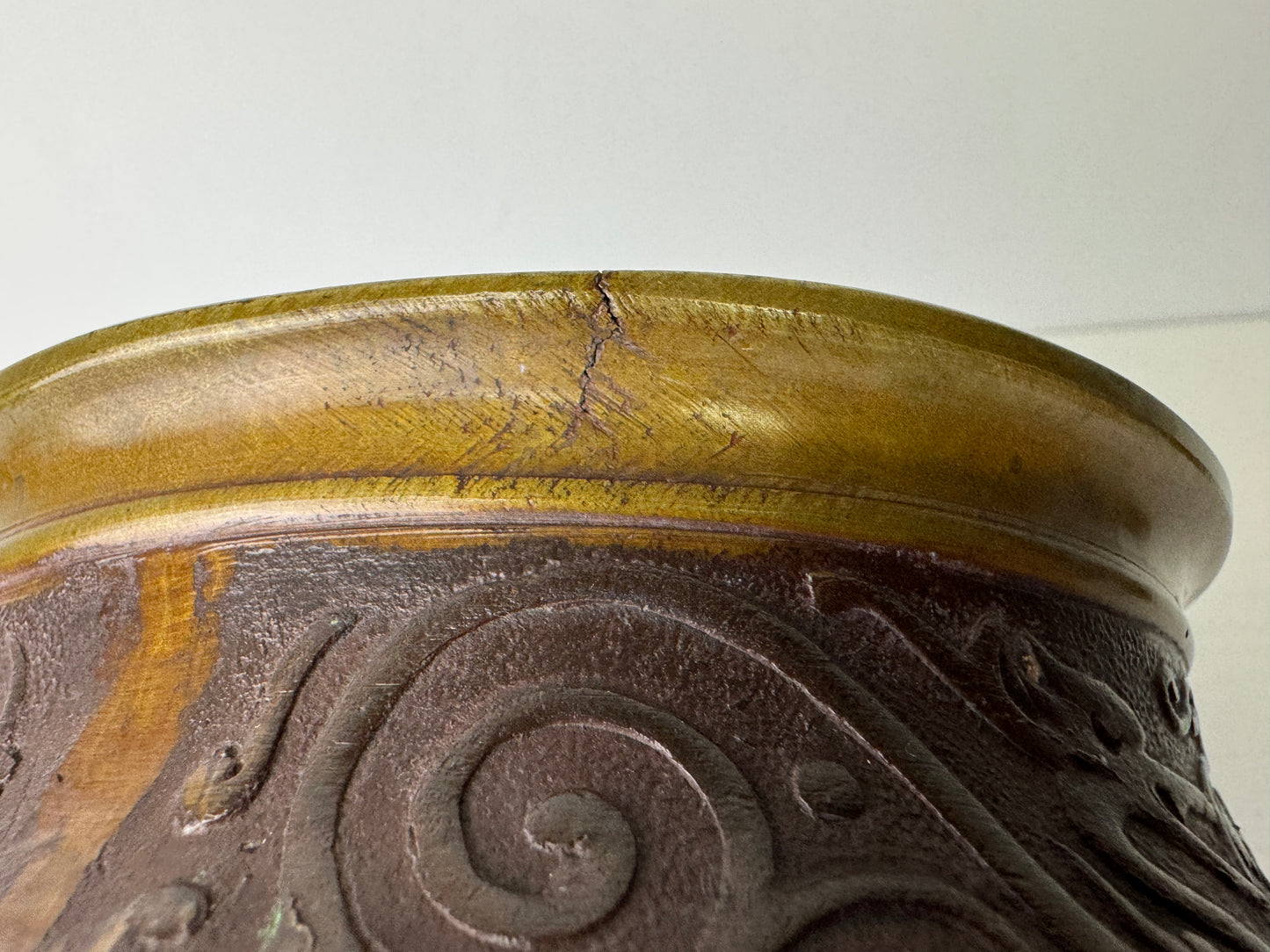 Y9470 KENSUI Copper water pot jar Dragon Jewel signed Japan antique tea ceremony