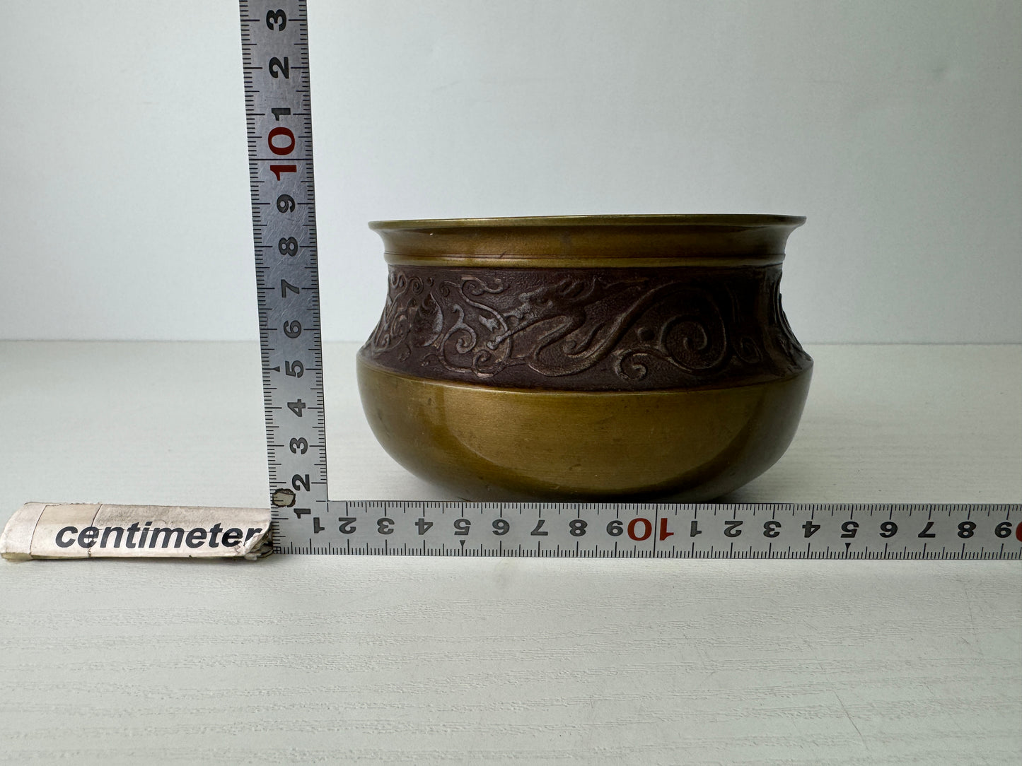 Y9470 KENSUI Copper water pot jar Dragon Jewel signed Japan antique tea ceremony
