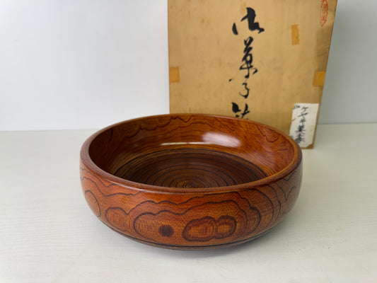 Y9472 CHAWAN Zelkova wood confectionery bowl box Jaoan antique tableware dish