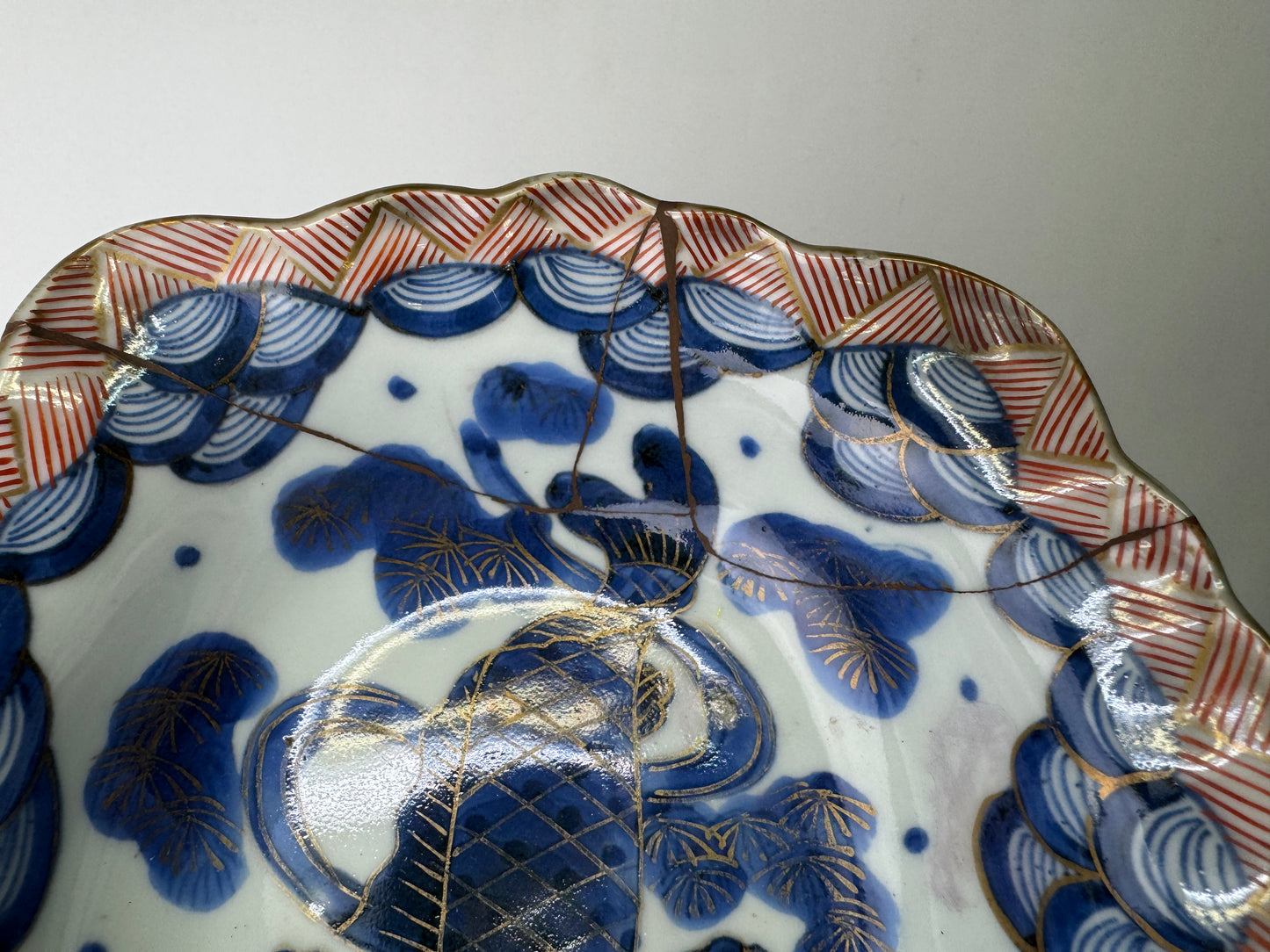 Y9474 CHAWAN Koimari bowl Carp kintsugi Jaoan antique tableware dish kitchen