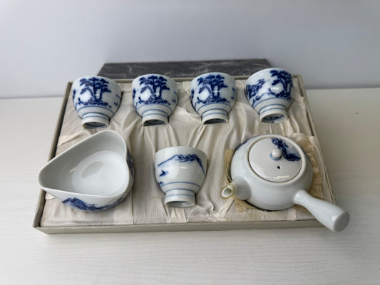 Y9475 CHAWAN Kyo-ware  Sencha tea set signed kyusu teapot bowl cup Japan antique