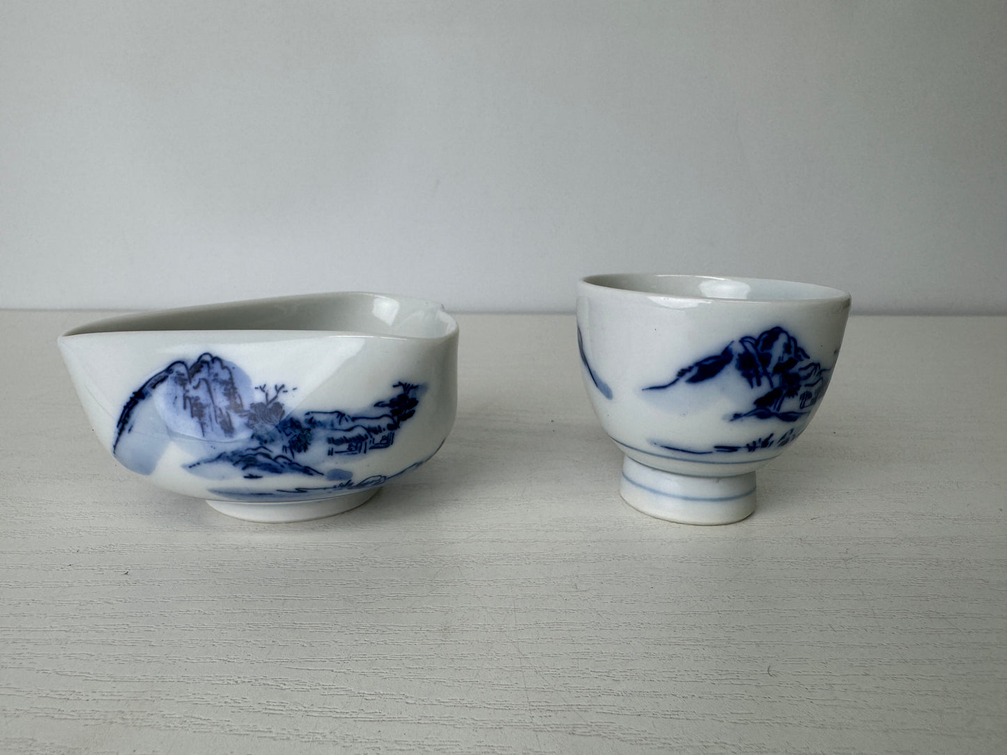 Y9475 CHAWAN Kyo-ware  Sencha tea set signed kyusu teapot bowl cup Japan antique