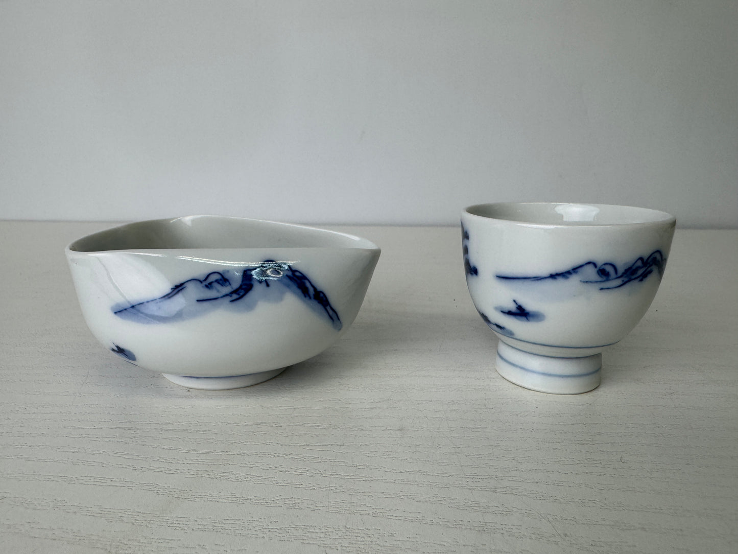 Y9475 CHAWAN Kyo-ware  Sencha tea set signed kyusu teapot bowl cup Japan antique