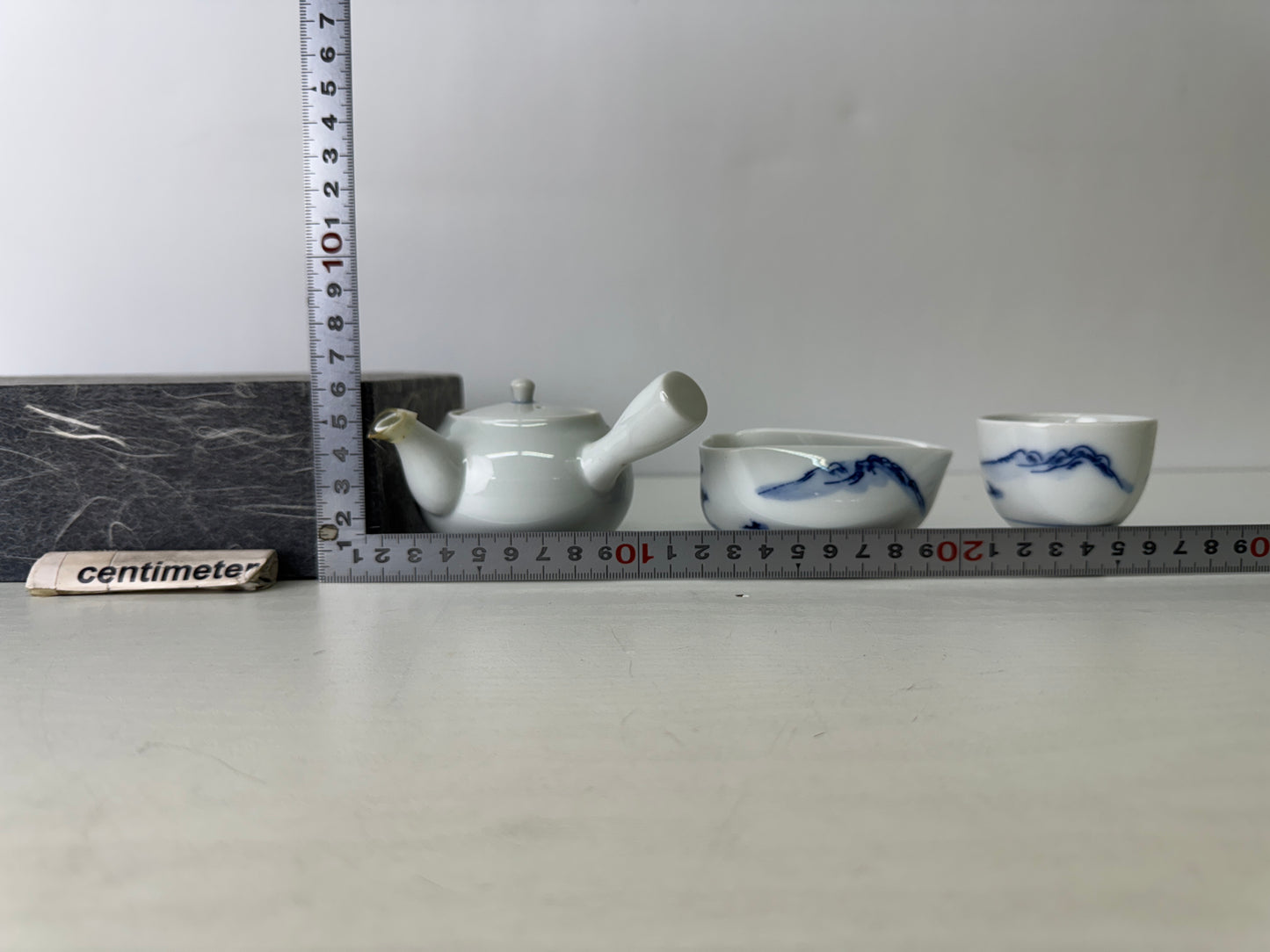 Y9475 CHAWAN Kyo-ware  Sencha tea set signed kyusu teapot bowl cup Japan antique