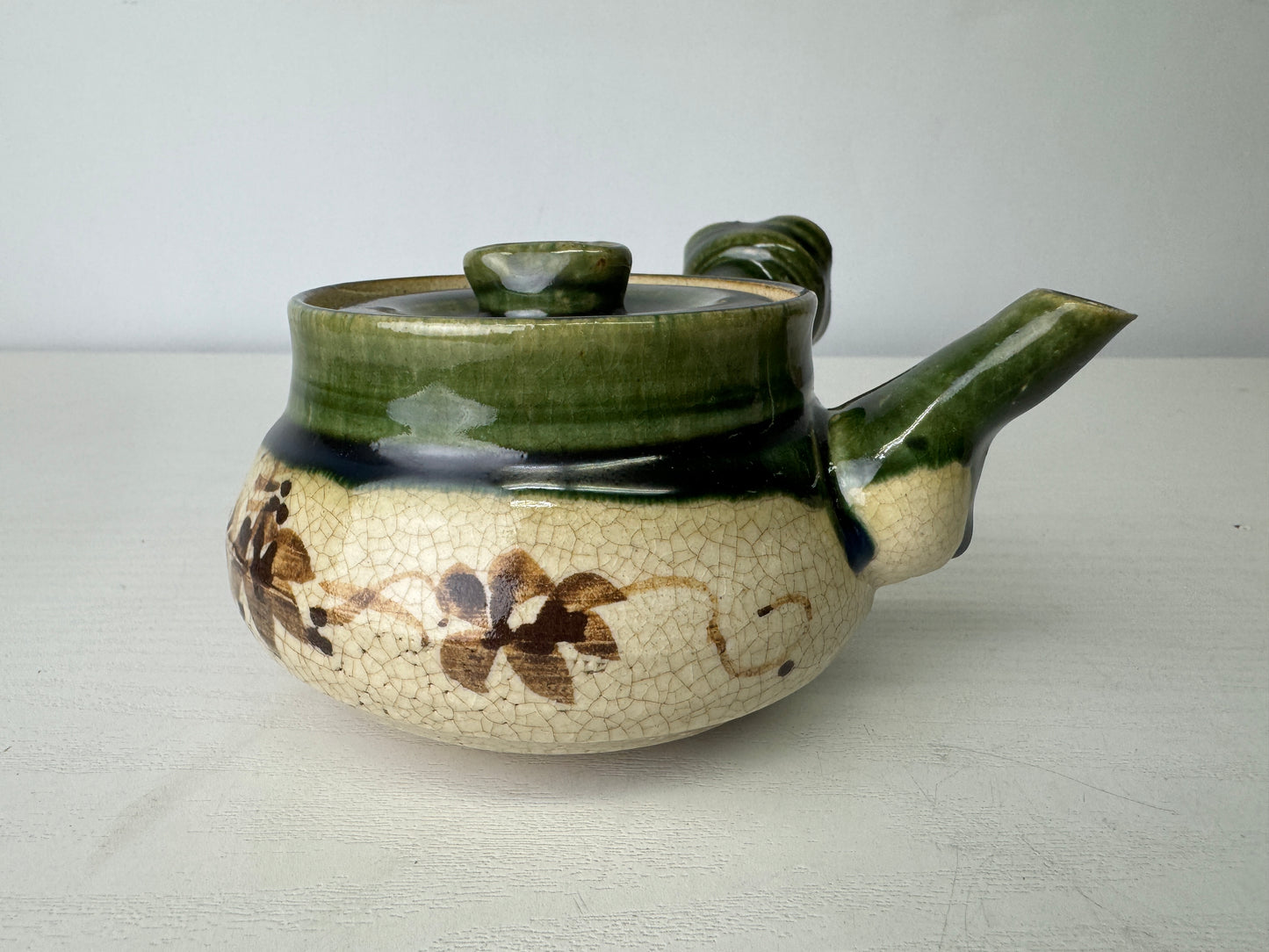 Y9476 CHAWAN Oribe-ware Sencha tea set signed box kyusu teapot cup Japan antique