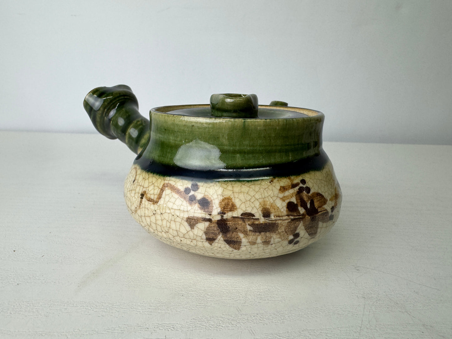 Y9476 CHAWAN Oribe-ware Sencha tea set signed box kyusu teapot cup Japan antique
