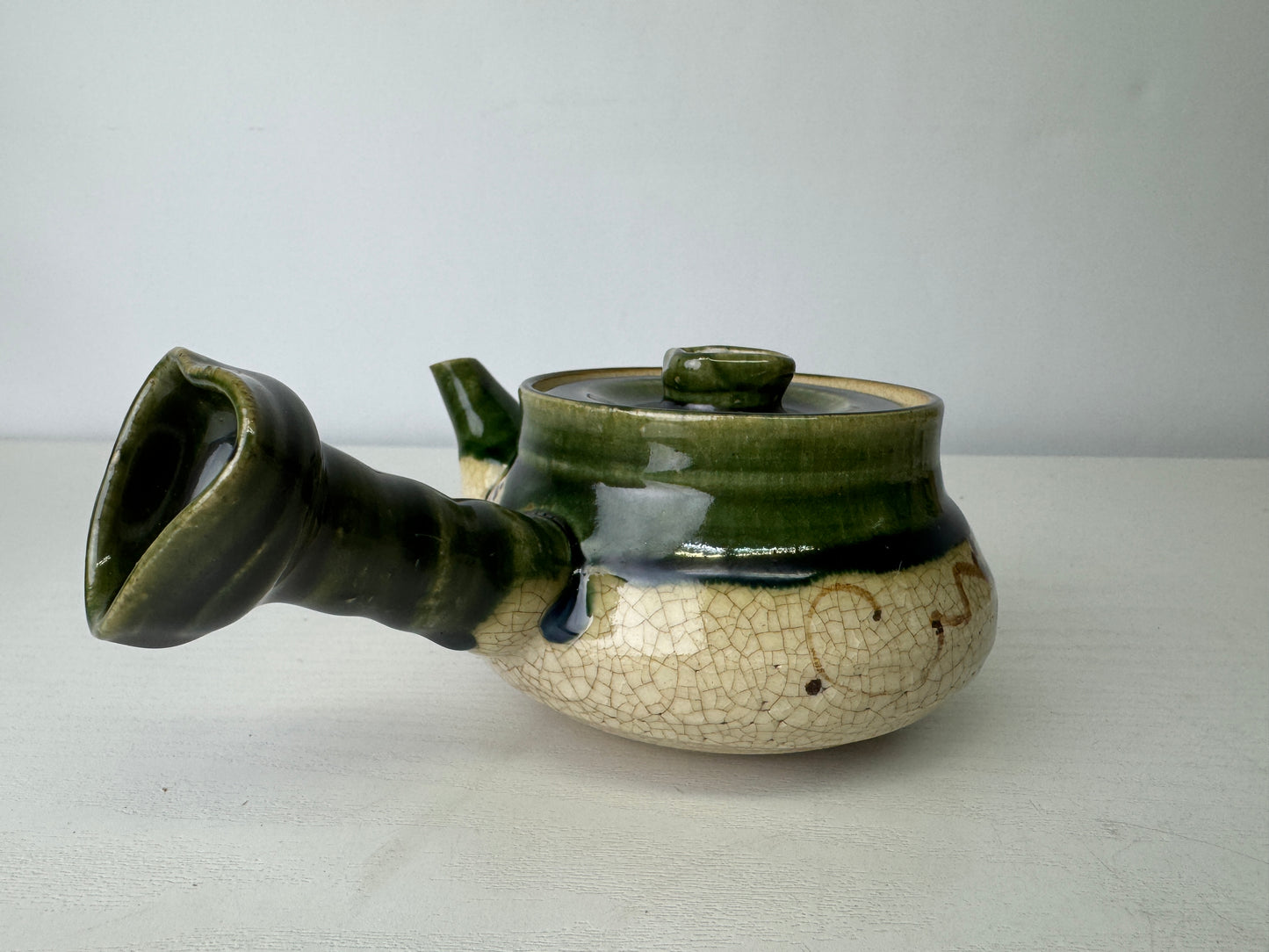 Y9476 CHAWAN Oribe-ware Sencha tea set signed box kyusu teapot cup Japan antique