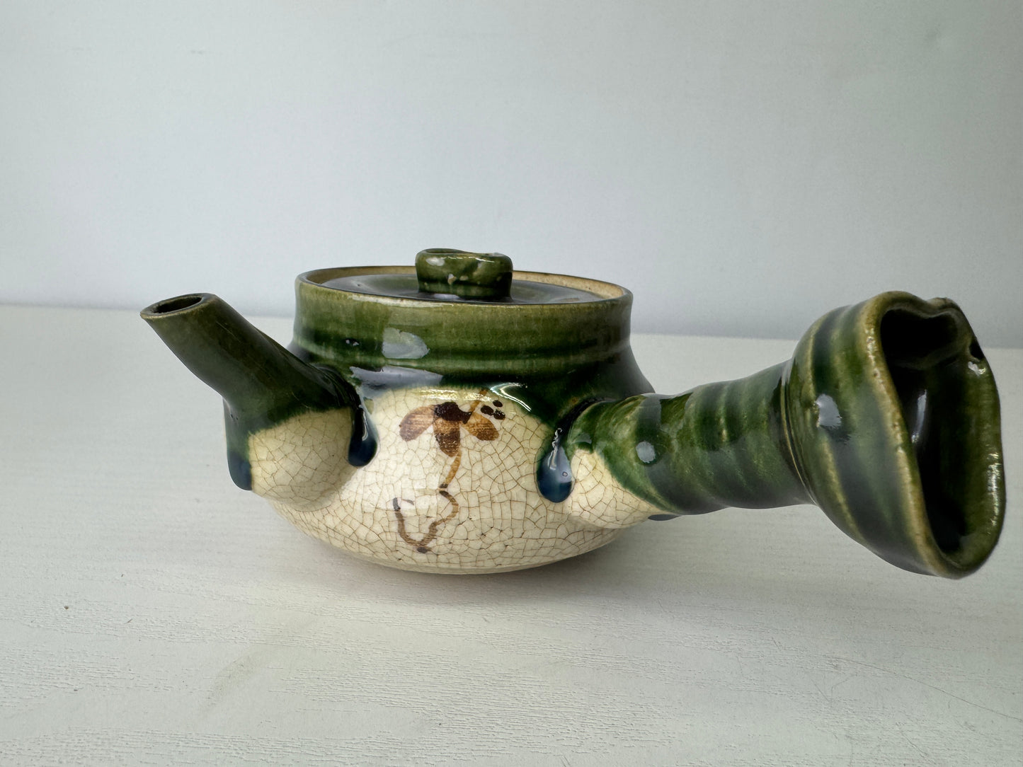 Y9476 CHAWAN Oribe-ware Sencha tea set signed box kyusu teapot cup Japan antique