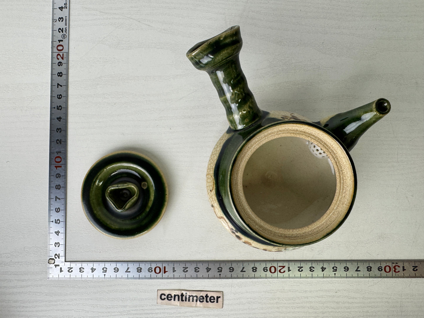 Y9476 CHAWAN Oribe-ware Sencha tea set signed box kyusu teapot cup Japan antique