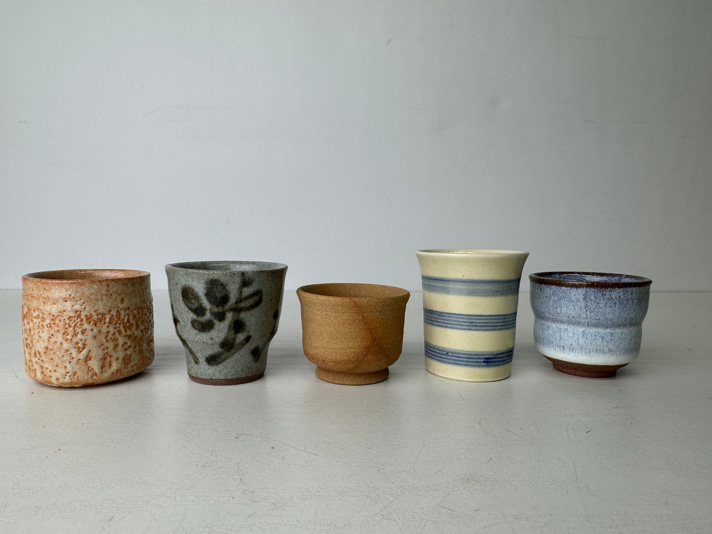 Y9479 CHAWAN Mino-ware Guinomi Sake cup 5 types set signed box Japan antique