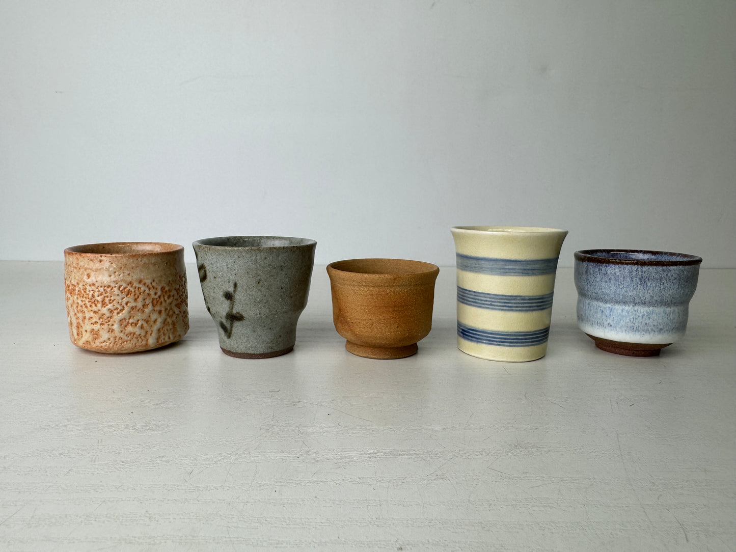 Y9479 CHAWAN Mino-ware Guinomi Sake cup 5 types set signed box Japan antique