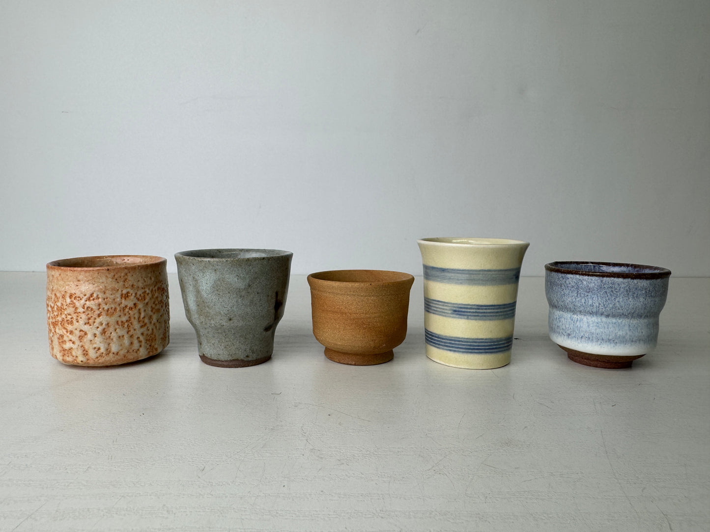 Y9479 CHAWAN Mino-ware Guinomi Sake cup 5 types set signed box Japan antique