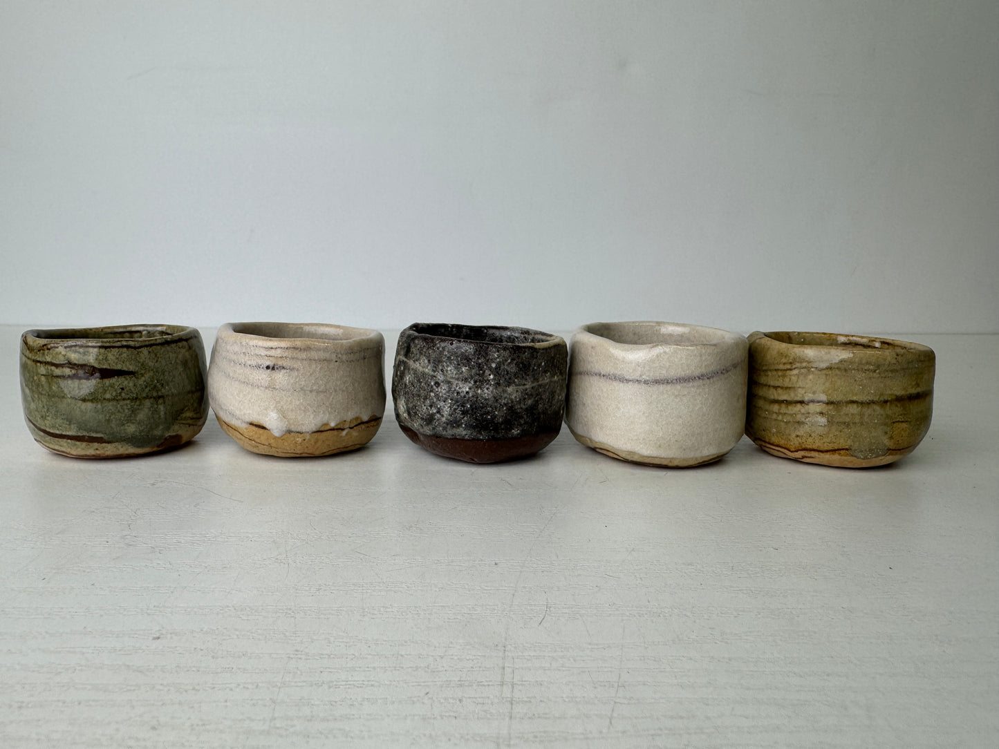 Y9480 CHAWAN Seto-ware Sake cup set of 5 signed box sakazuki Japan antique