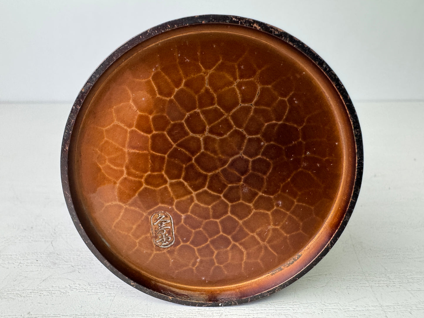 Y9482 FLOWER VASE Copper signed box Japan ikebana floral arrangement interior