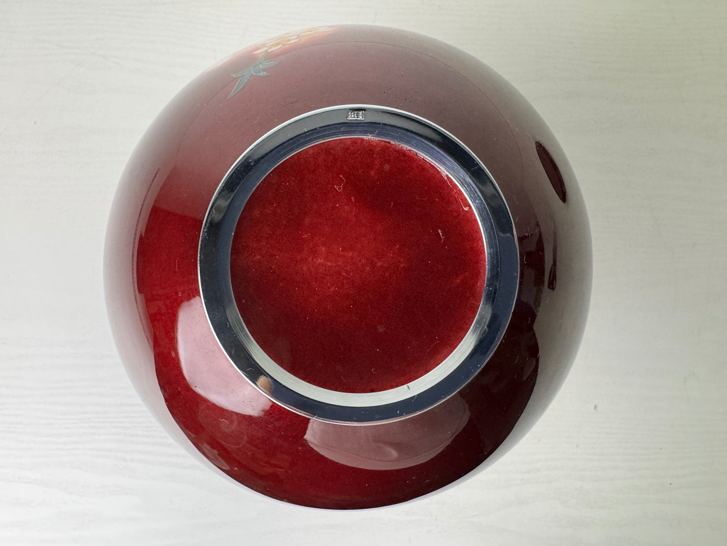 Y9483 FLOWER VASE Cloisonne Red signed Japan ikebana floral arrangement interior