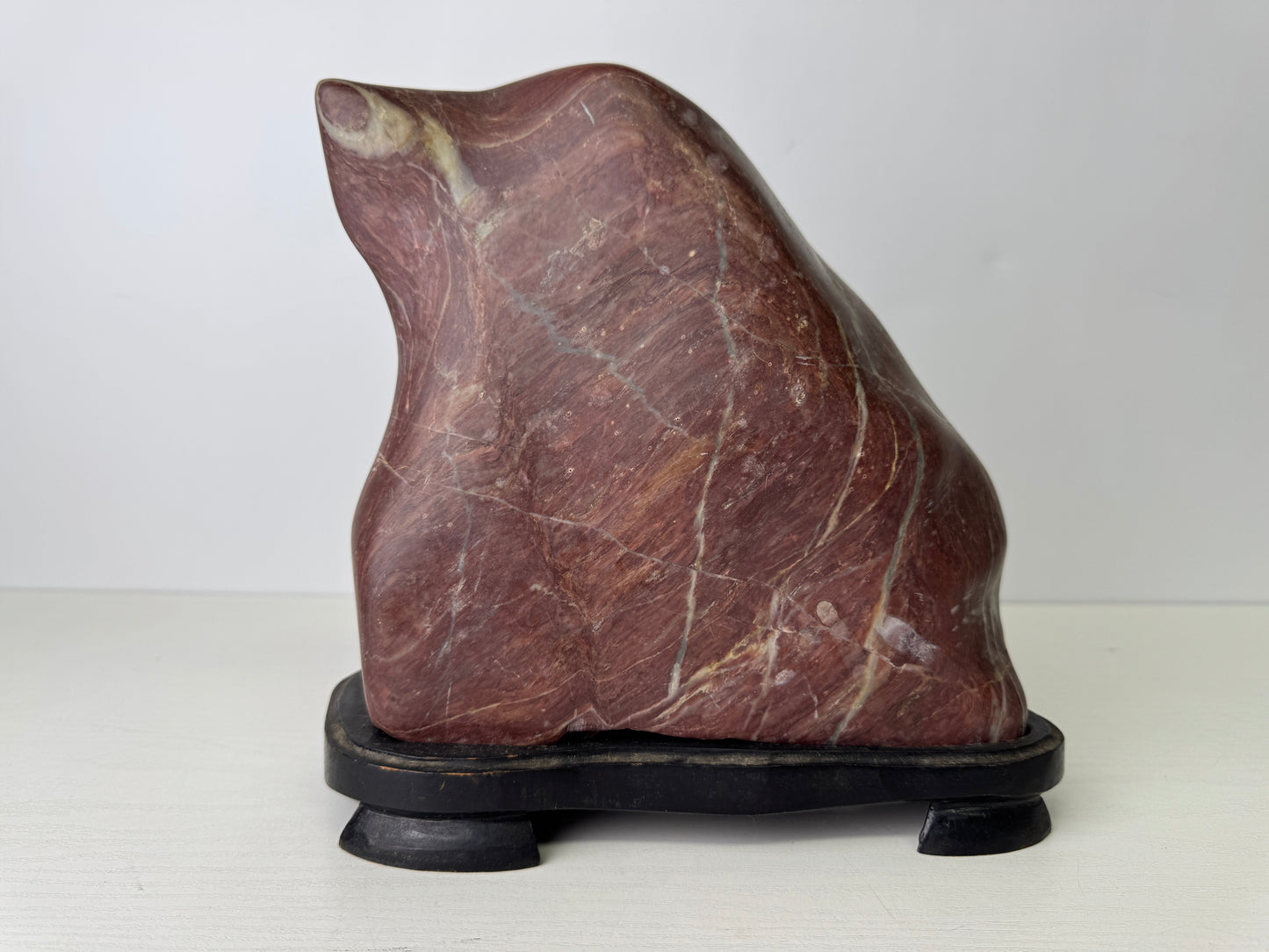 Y9485 OKIMONO Suiseki viewing stone wooden stand Japan antique decor interior