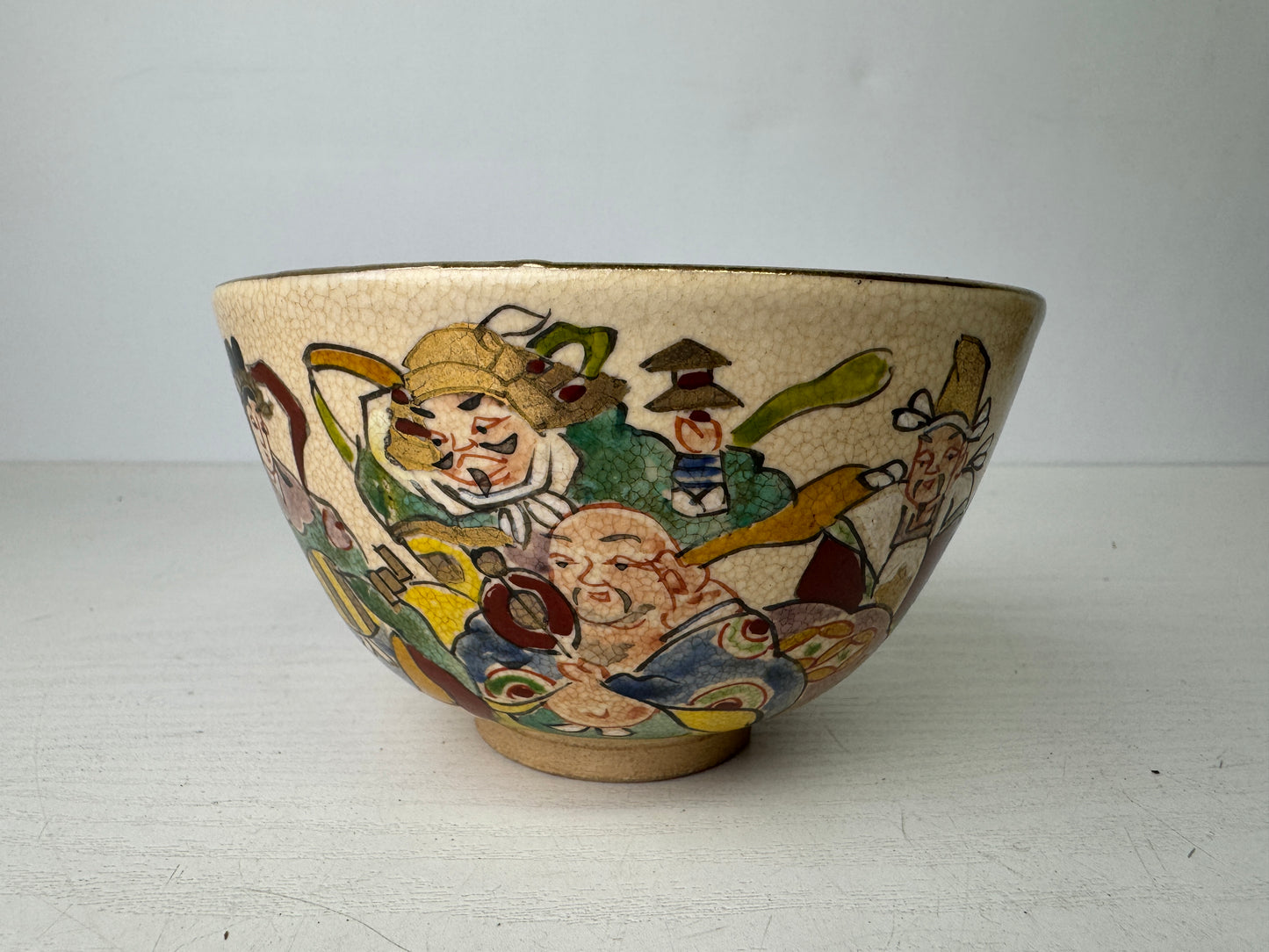 Y9493 CHAWAN Kyo-ware bowl color picture signed box Japan antique tea ceremony