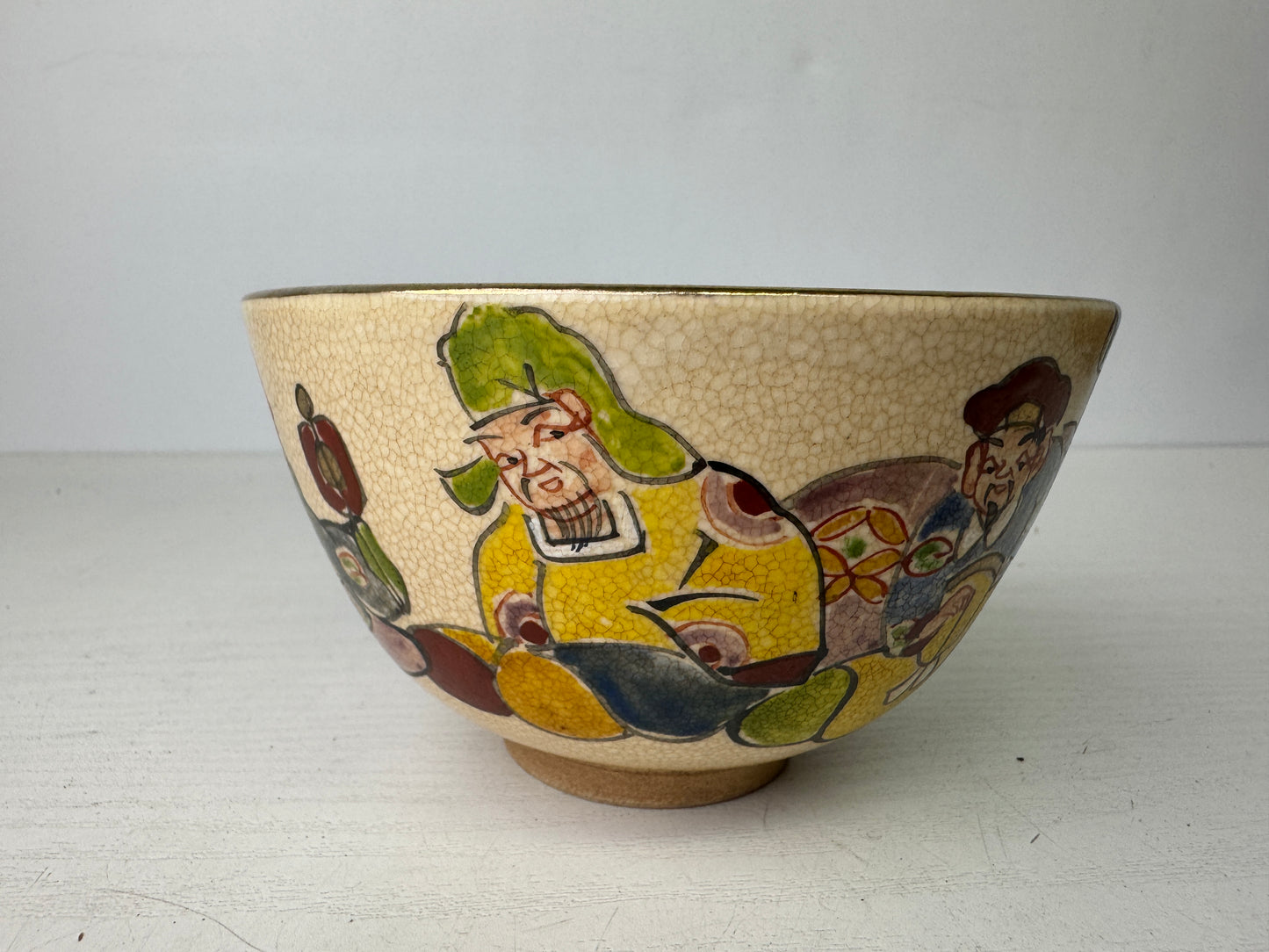 Y9493 CHAWAN Kyo-ware bowl color picture signed box Japan antique tea ceremony