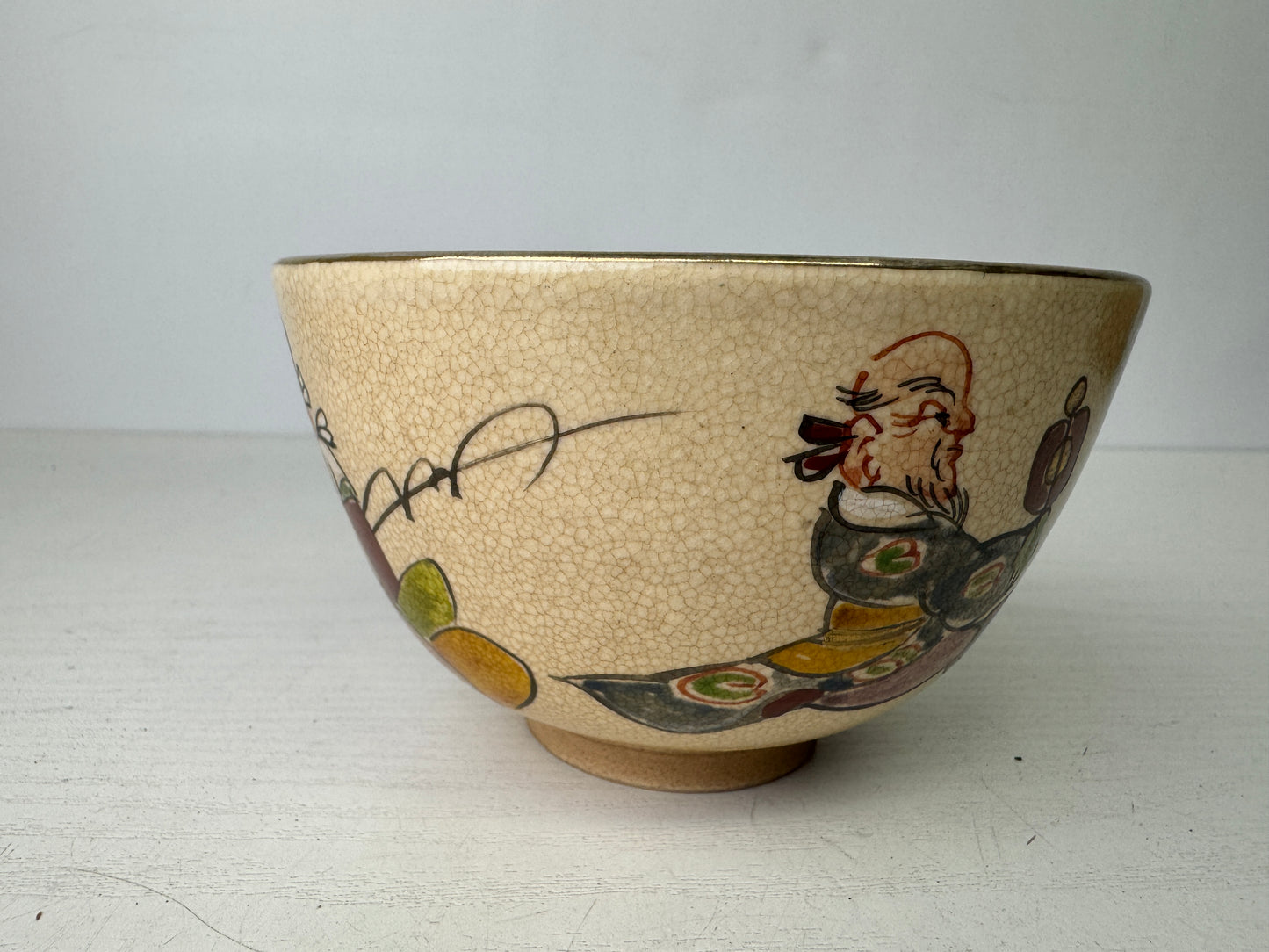 Y9493 CHAWAN Kyo-ware bowl color picture signed box Japan antique tea ceremony