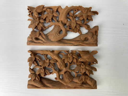 Y9497 RANMA wood carving small Fanlight transom set Bird Flower Japan antique
