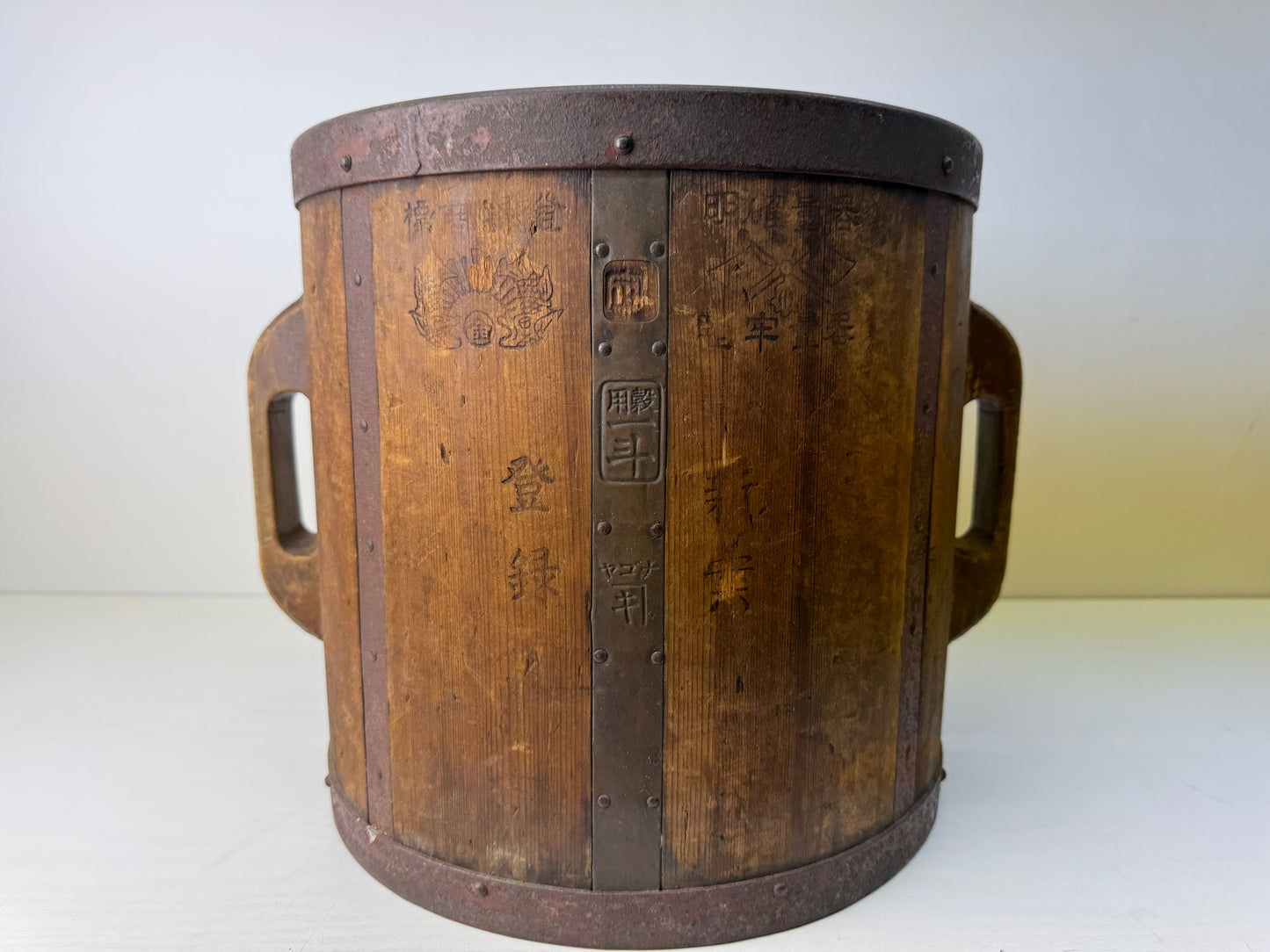 Y9498 BARREL wooden 18 liter tub container Japan antique folkcraft article tools