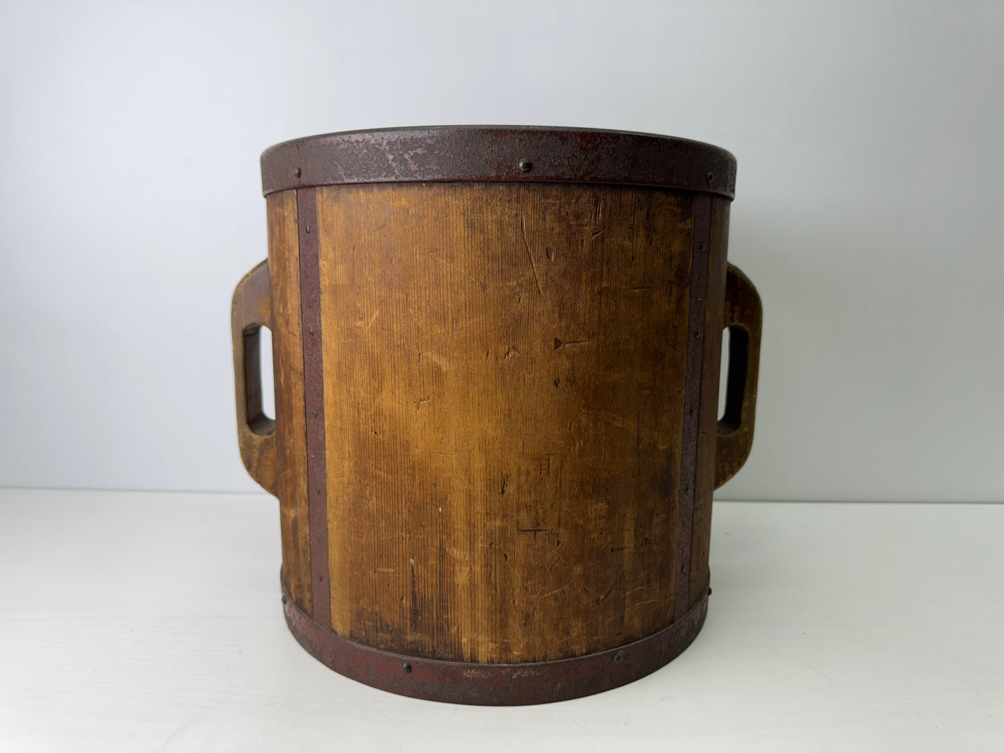 Y9498 BARREL wooden 18 liter tub container Japan antique folkcraft article tools