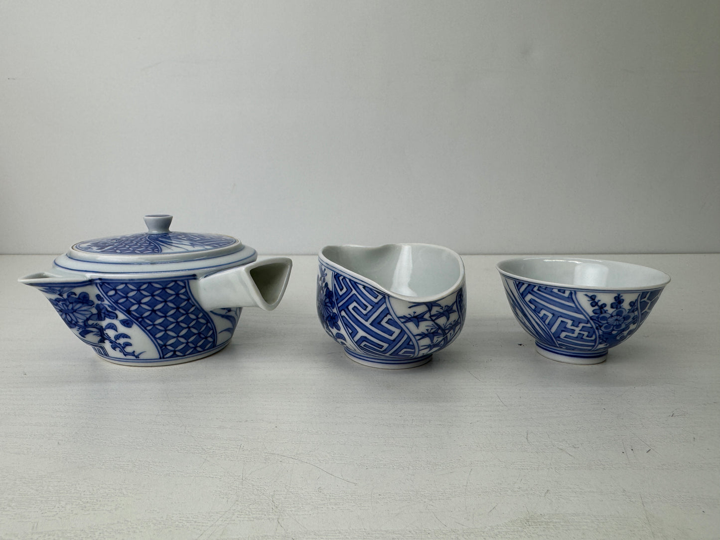 Y9505 CHAWAN Kyo-ware Sencha tea set signed box kyusu teapot cup Japan antique