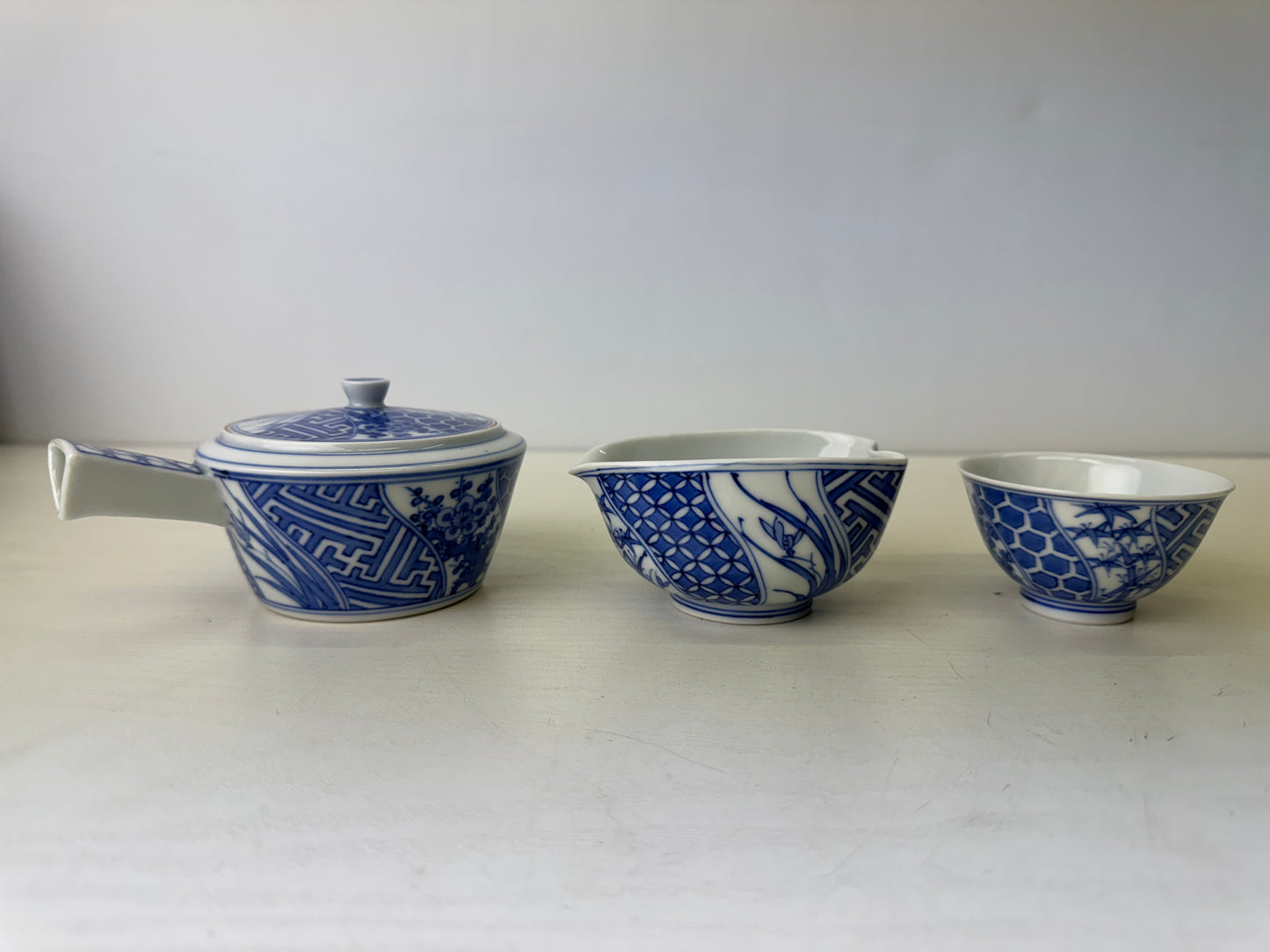 Y9505 CHAWAN Kyo-ware Sencha tea set signed box kyusu teapot cup Japan antique