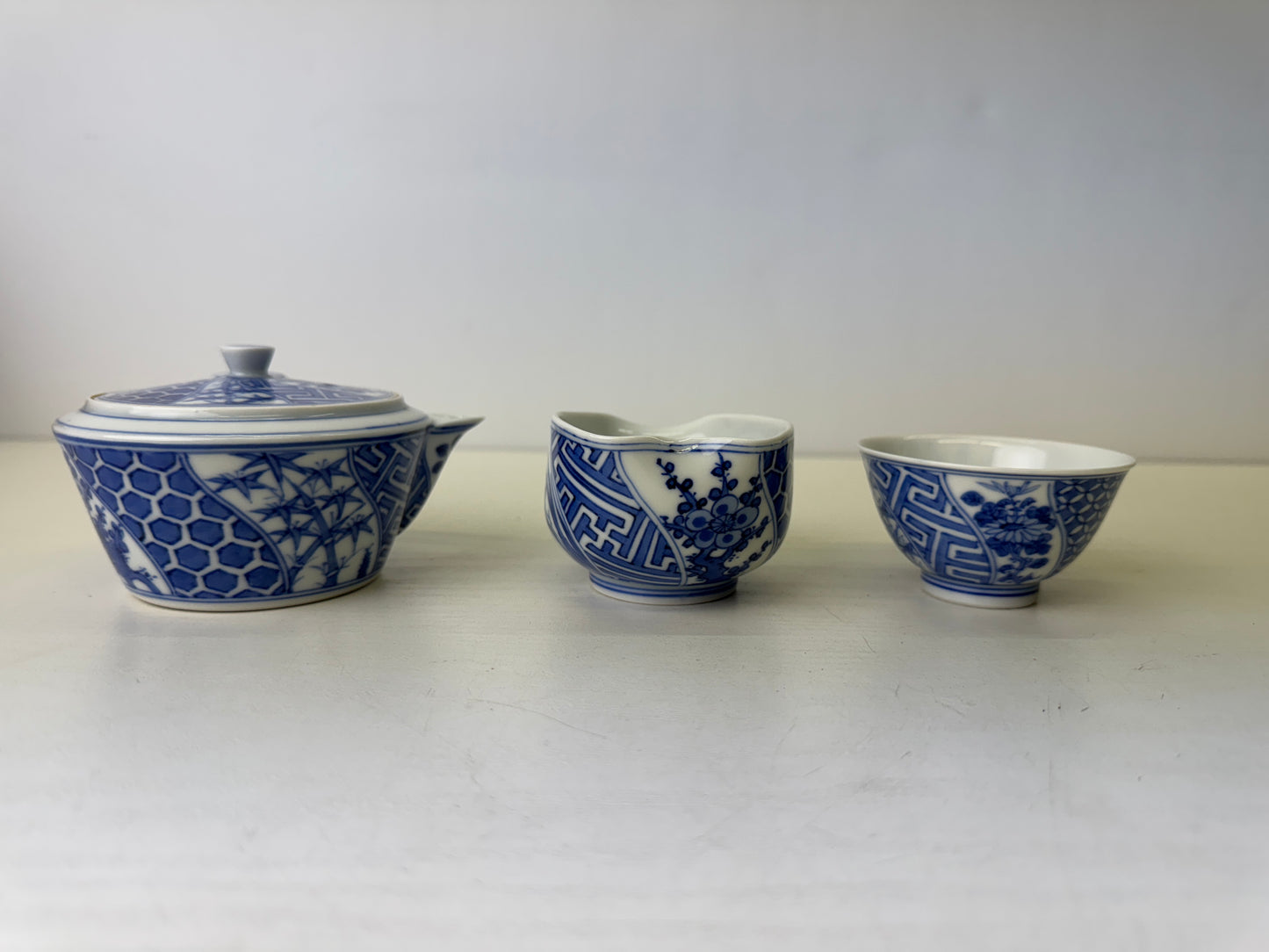 Y9505 CHAWAN Kyo-ware Sencha tea set signed box kyusu teapot cup Japan antique