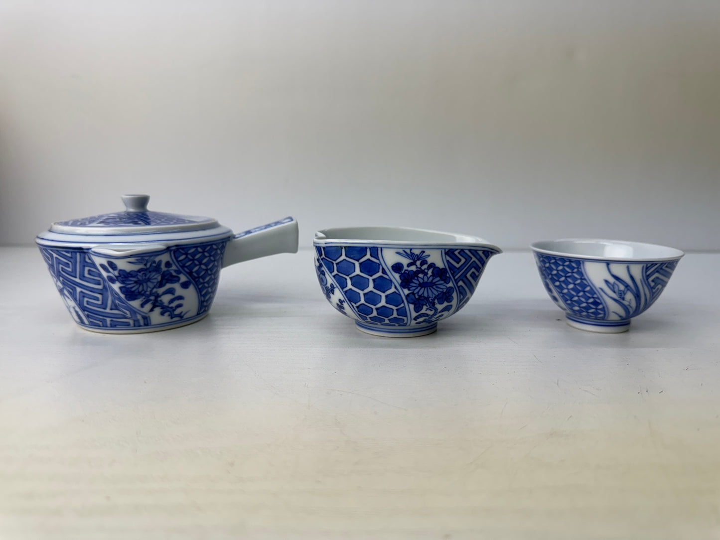 Y9505 CHAWAN Kyo-ware Sencha tea set signed box kyusu teapot cup Japan antique