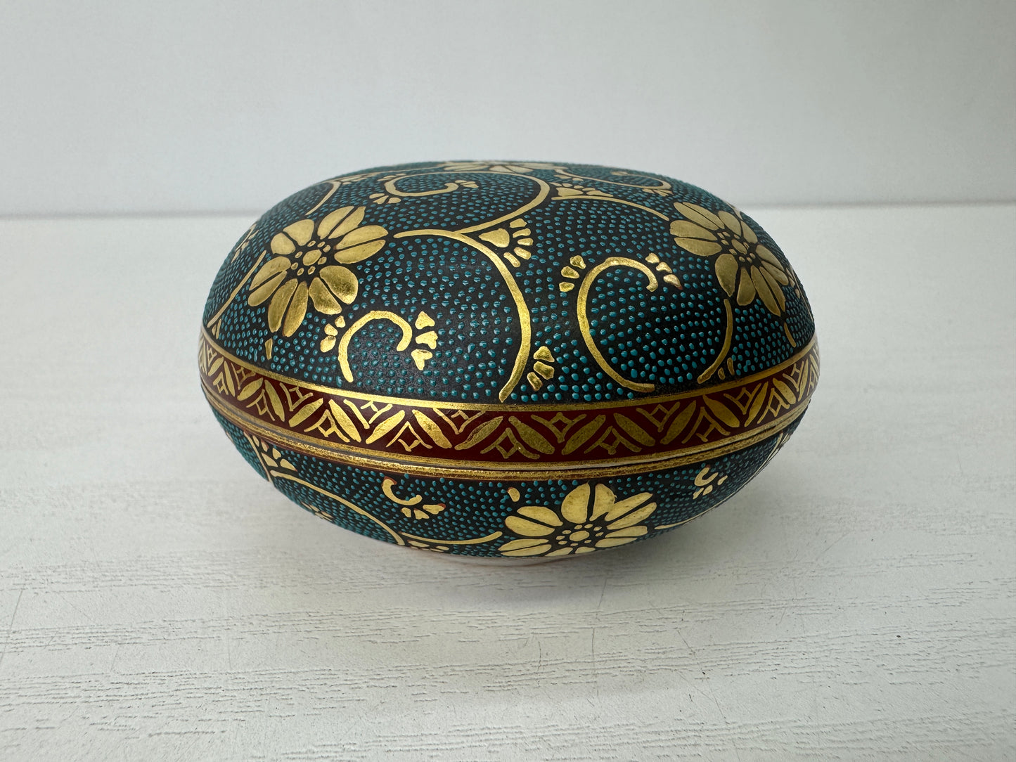 Y9514 BOX Kutani-ware Aochibu signed box Japan antique Incense Burner aroma