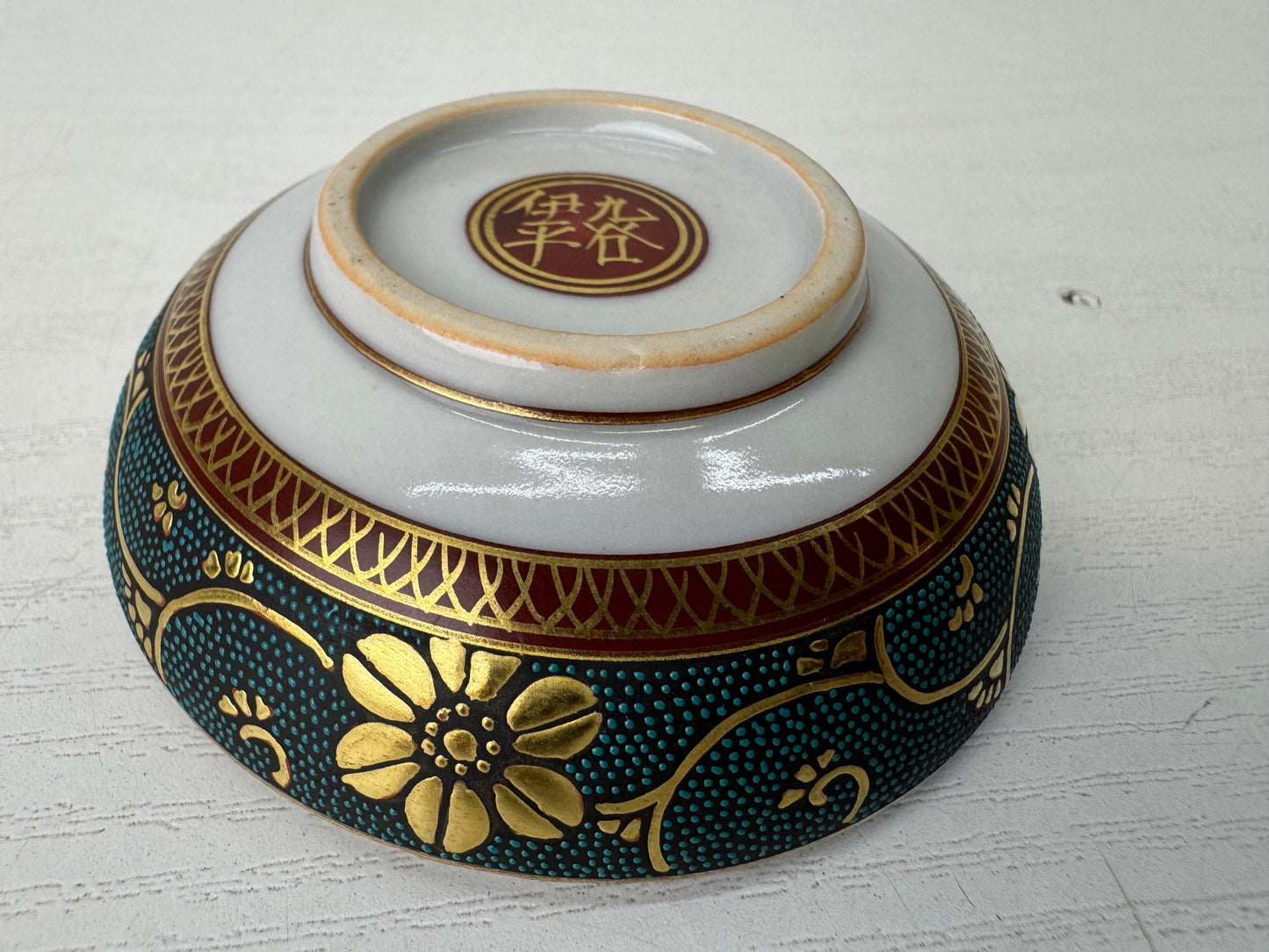 Y9514 BOX Kutani-ware Aochibu signed box Japan antique Incense Burner aroma