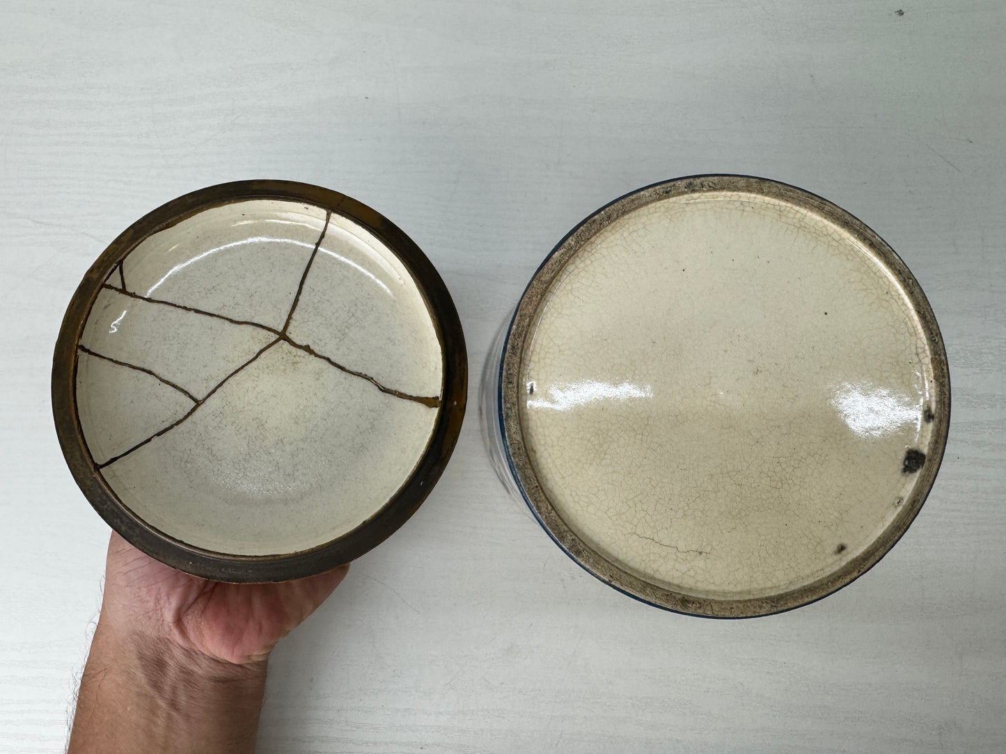 Y9516 MIZUSASHI Kyo-ware water pot kintsugi Japan antique Sencha tea ceremony