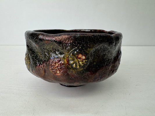 Y9518 CHAWAN Raku-ware bowl signed Sekishun Japan antique tea ceremony pottery