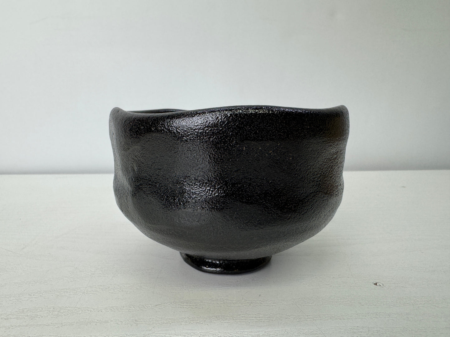Y9525 CHAWAN Raku-ware black bowl signed box Japan antique tea ceremony pottery