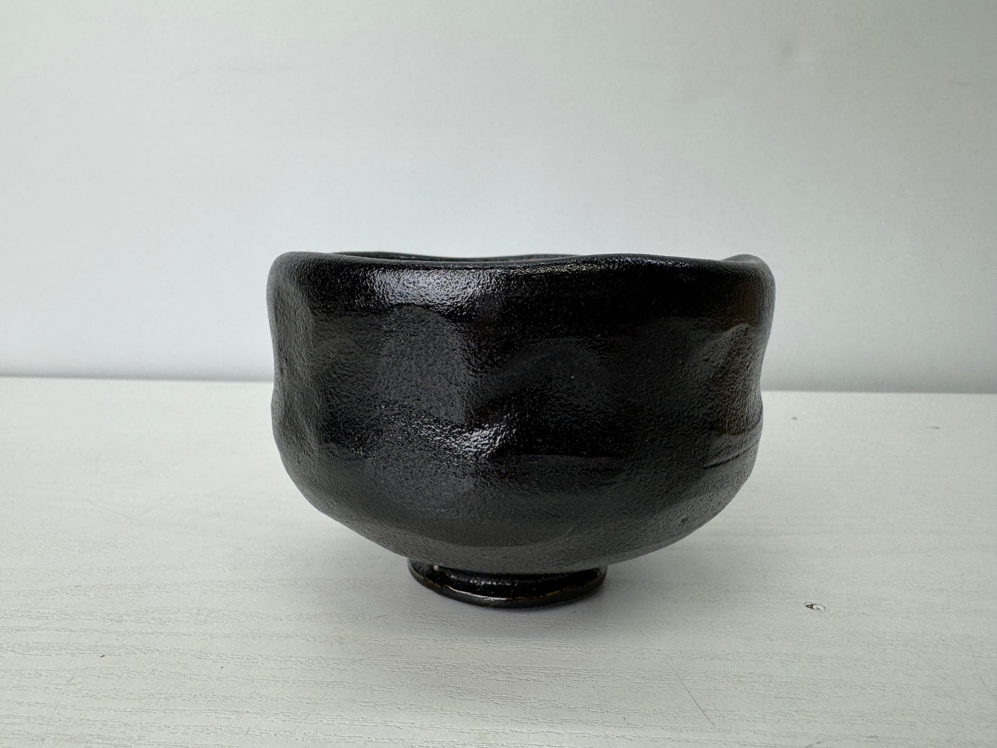Y9525 CHAWAN Raku-ware black bowl signed box Japan antique tea ceremony pottery