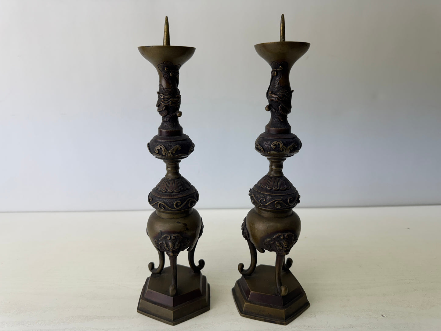 Y9537 Buddhist Altar Equipment 5 implements set Dragon Japan antique Buddhism