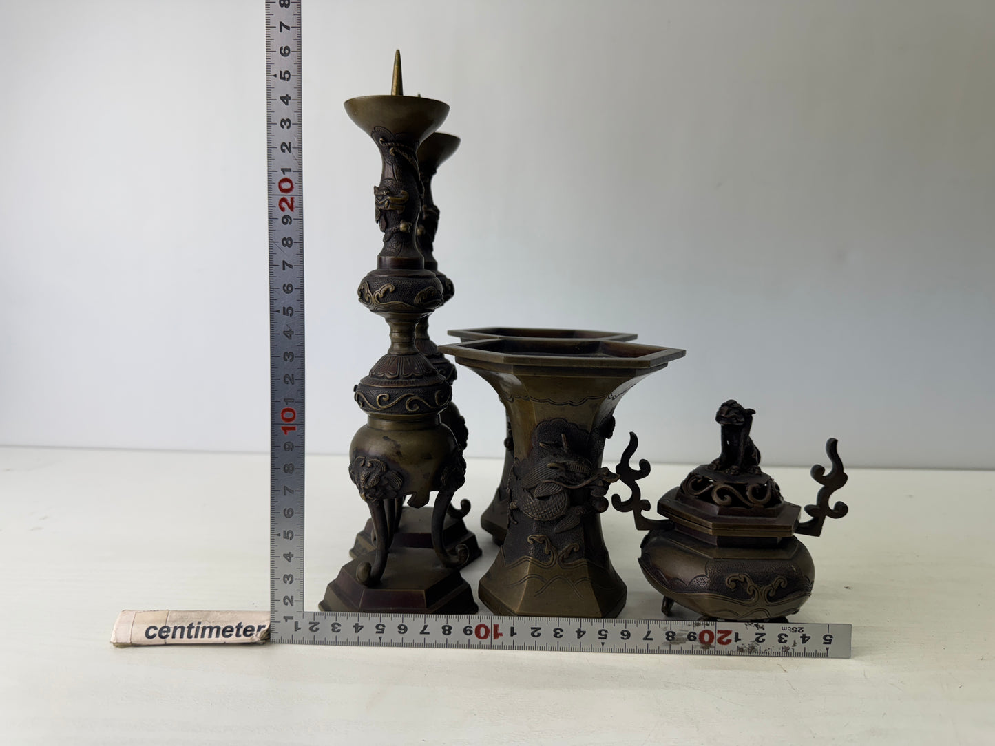 Y9537 Buddhist Altar Equipment 5 implements set Dragon Japan antique Buddhism