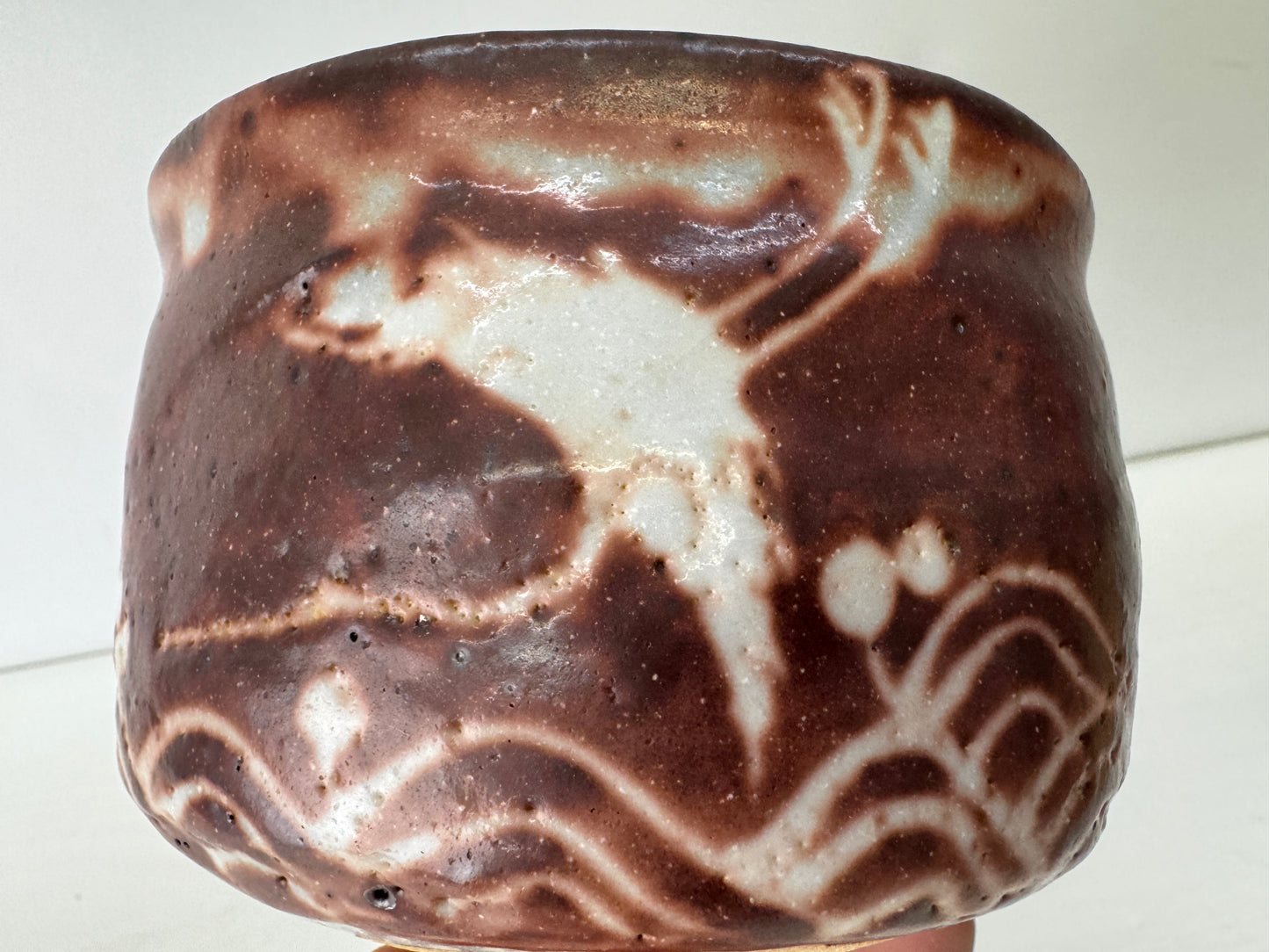Y9551 CHAWAN Shino-ware bowl signed box Japan antique tea ceremony pottery cup