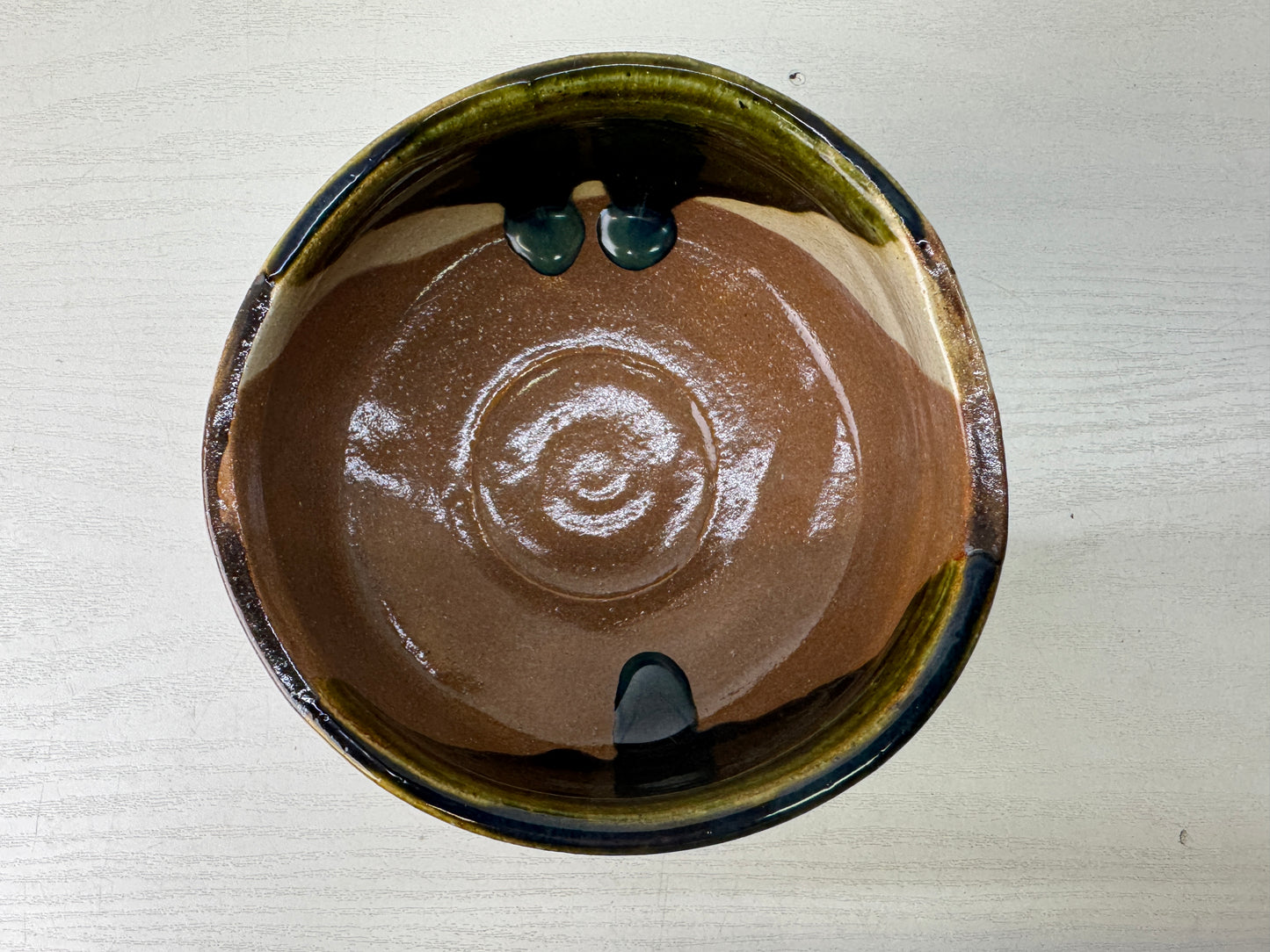 Y9552 CHAWAN Oribe-ware bowl signed box Japan antique tea ceremony pottery cup