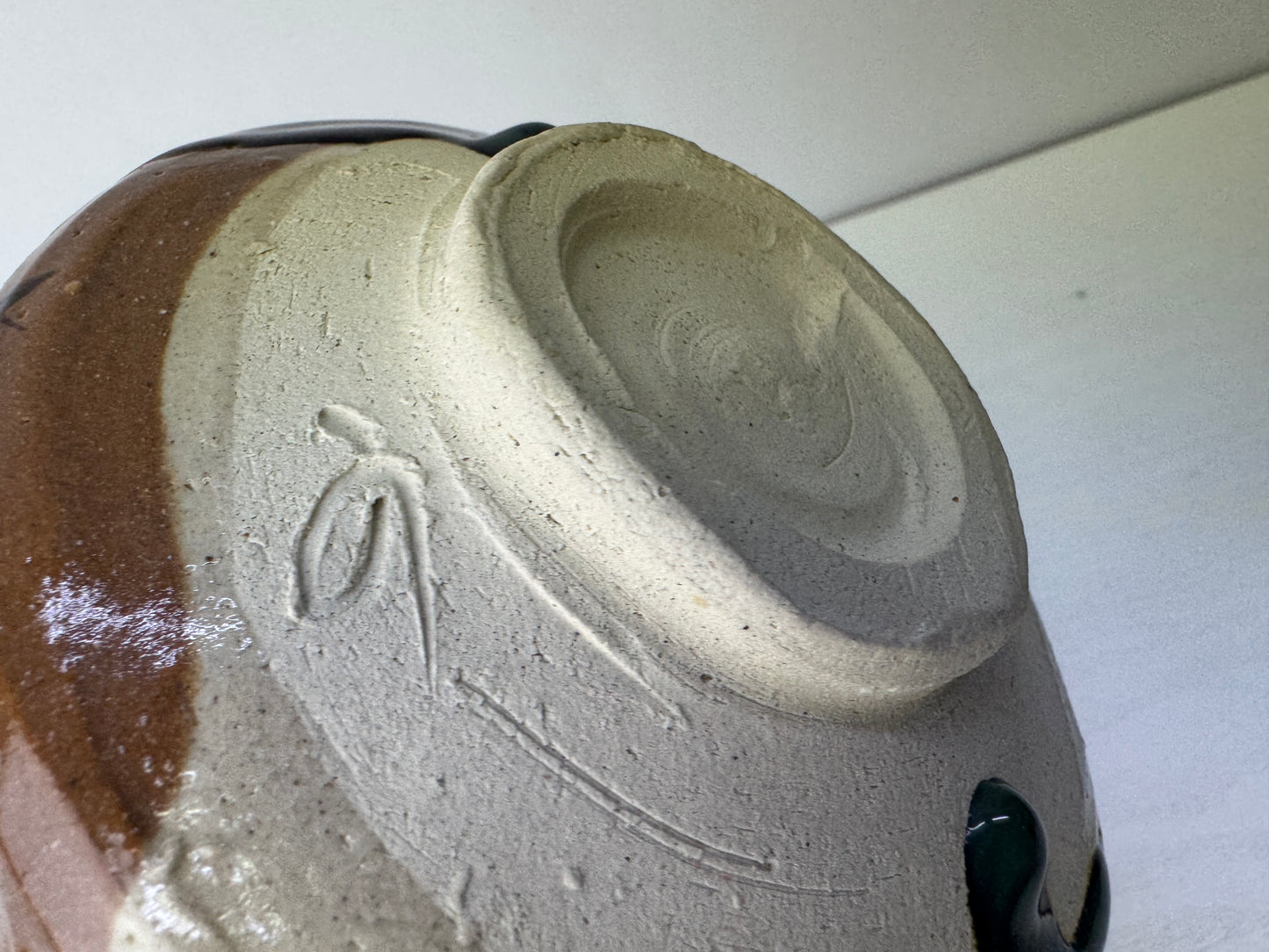 Y9552 CHAWAN Oribe-ware bowl signed box Japan antique tea ceremony pottery cup