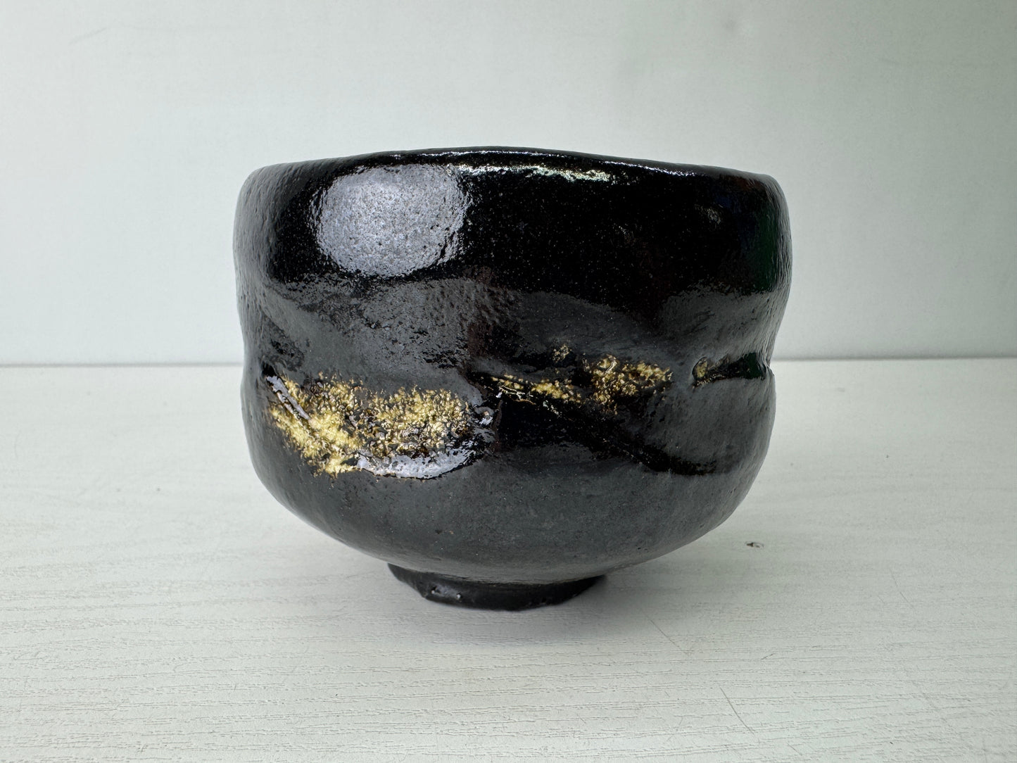 Y9554 CHAWAN Raku-ware black bowl signed box Japan antique tea ceremony pottery
