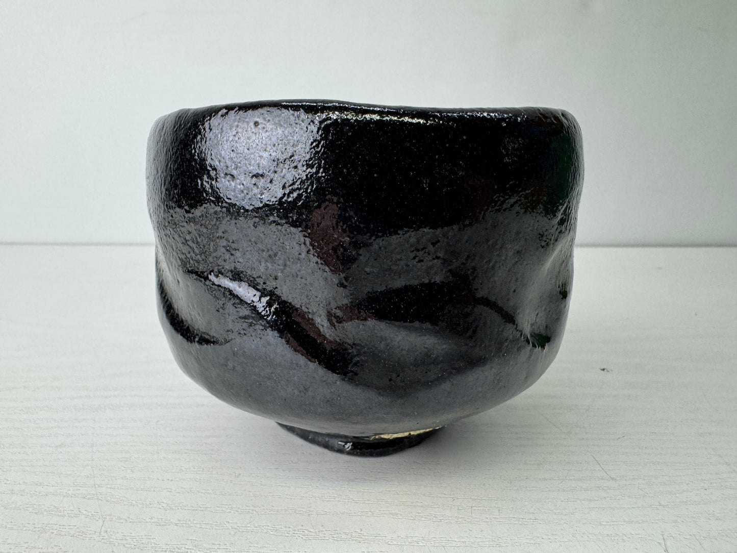 Y9554 CHAWAN Raku-ware black bowl signed box Japan antique tea ceremony pottery